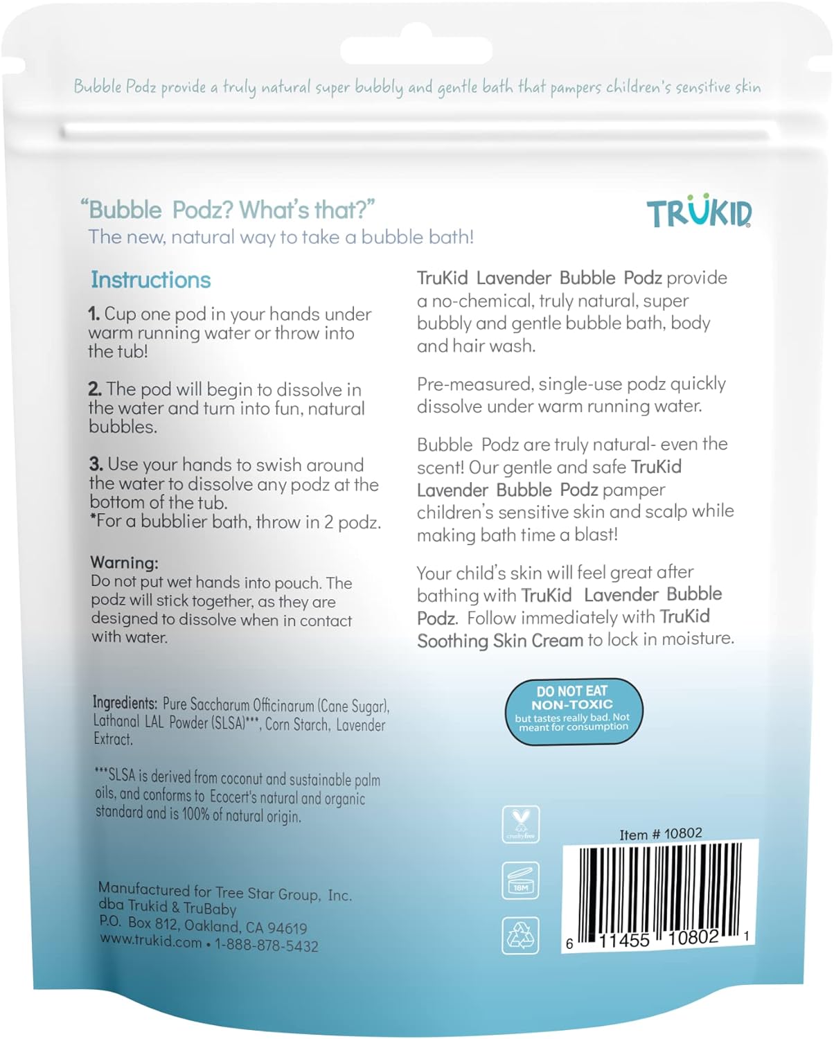 TruKid Bubble Podz for Baby, Refreshing Bubble Bath for Dry, Sensitive & Soft Skin, pH Balanced for Eye Sensitivity, Enriched with Lavender Flower, Lavender Scent, All Natural Ingredients (24 Podz)
