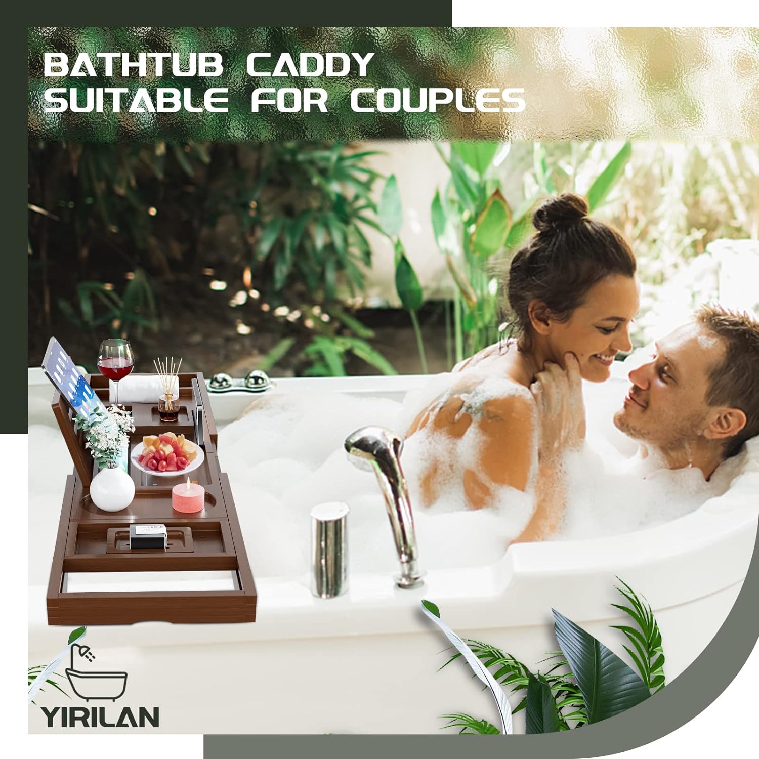 Yirilan Premium Bathtub Tray Caddy - Expandable Bath Tray - Unique House Warming Gifts, New Home, Anniversary & Wedding Gifts for Couple, Bridal Shower Gift for Women