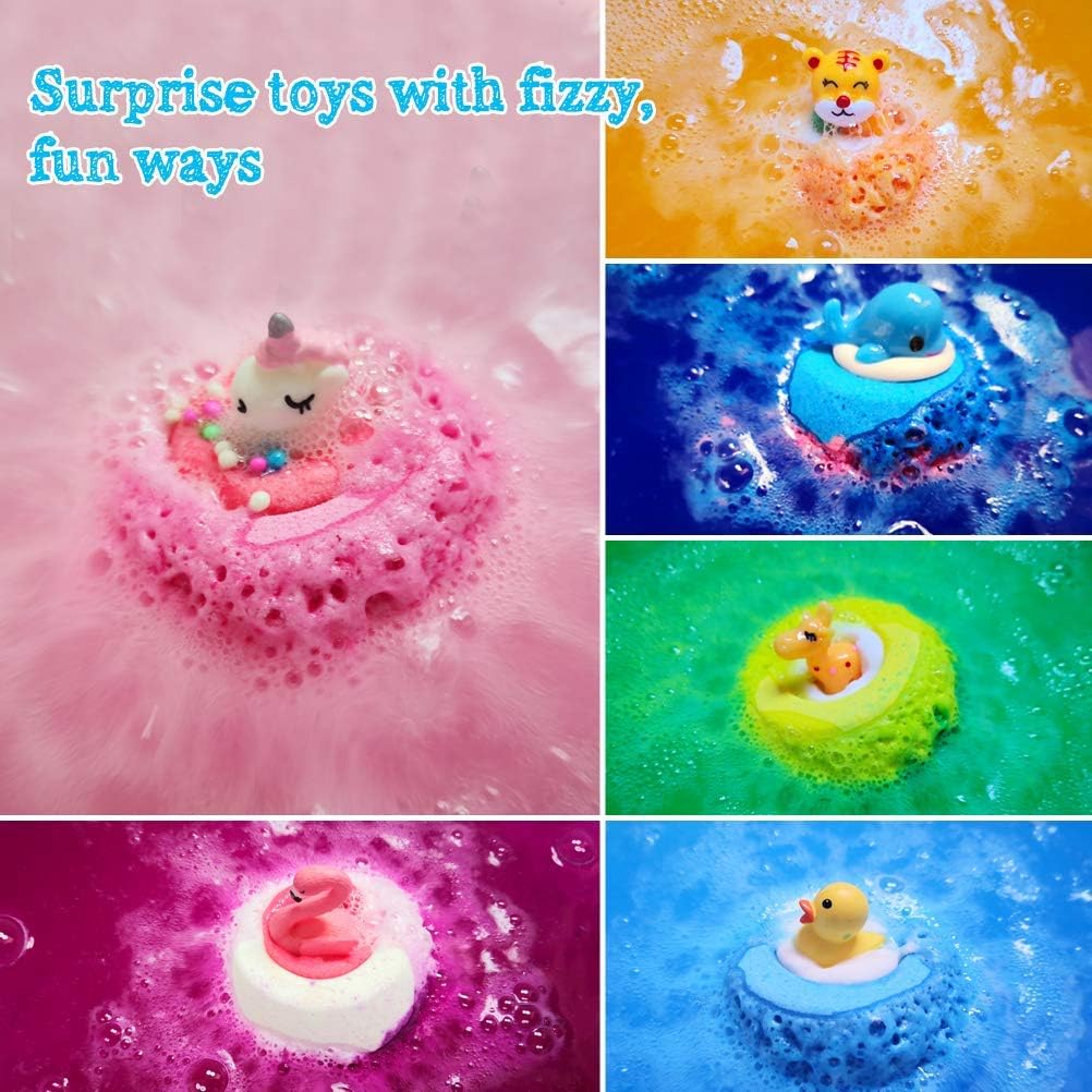 Aofmee Bath Bombs for Kids, Handmade Natural Bath Bombs with Surprise Inside, Shea Cocoa Butter Moisturize, Spa Fizzies Bath Bomb Kit, Birthday Christmas Holiday Gifts for Women, Girls, Boys