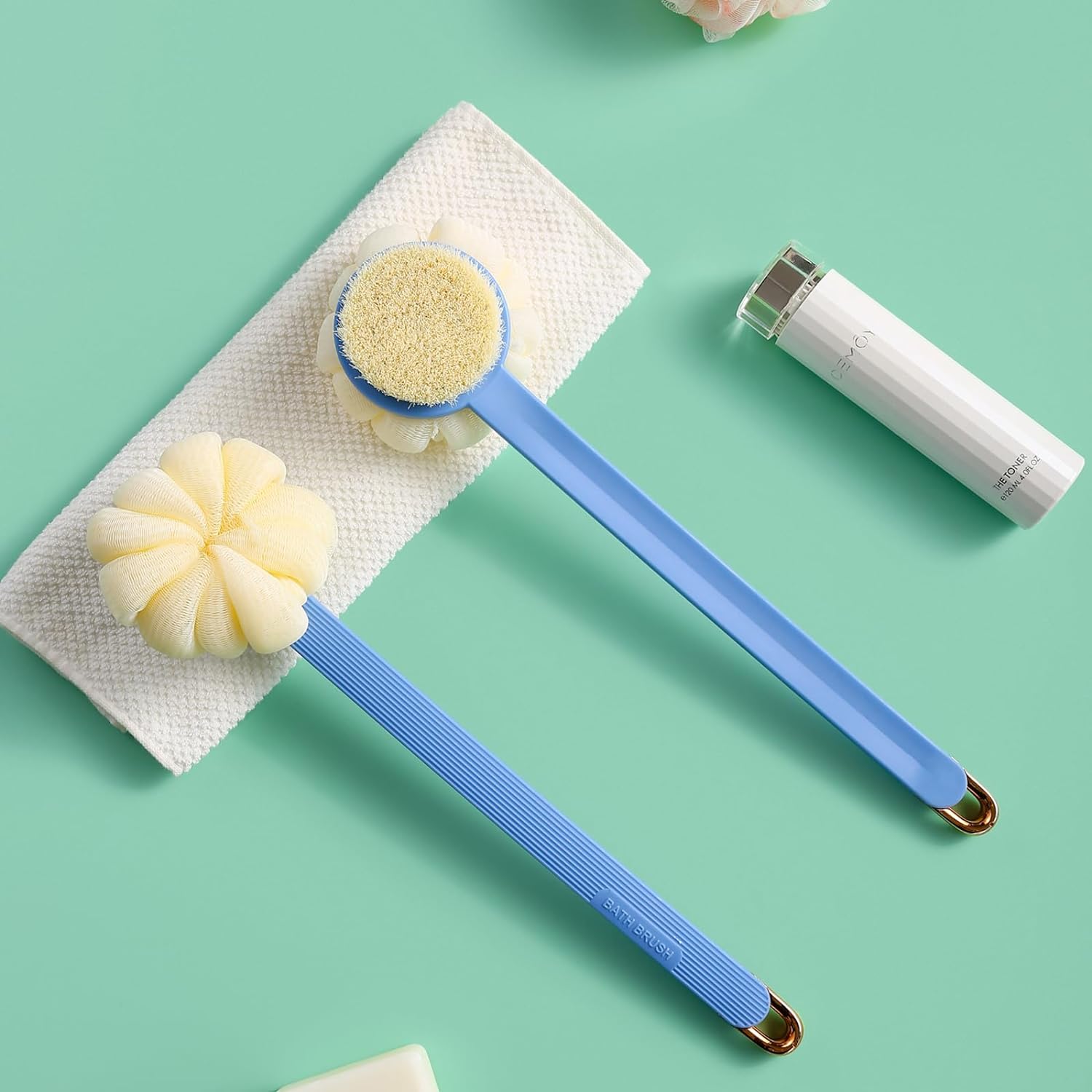 Shower Body Brush,Soft Bristles and Beautiful Pumpkin Loofah 14” Long Handle Back Scrubber Bath Mesh Sponge for Skin Exfoliating Bath,Massage Bristles Suitable for Wet or Dry,Men and Women (Grey)