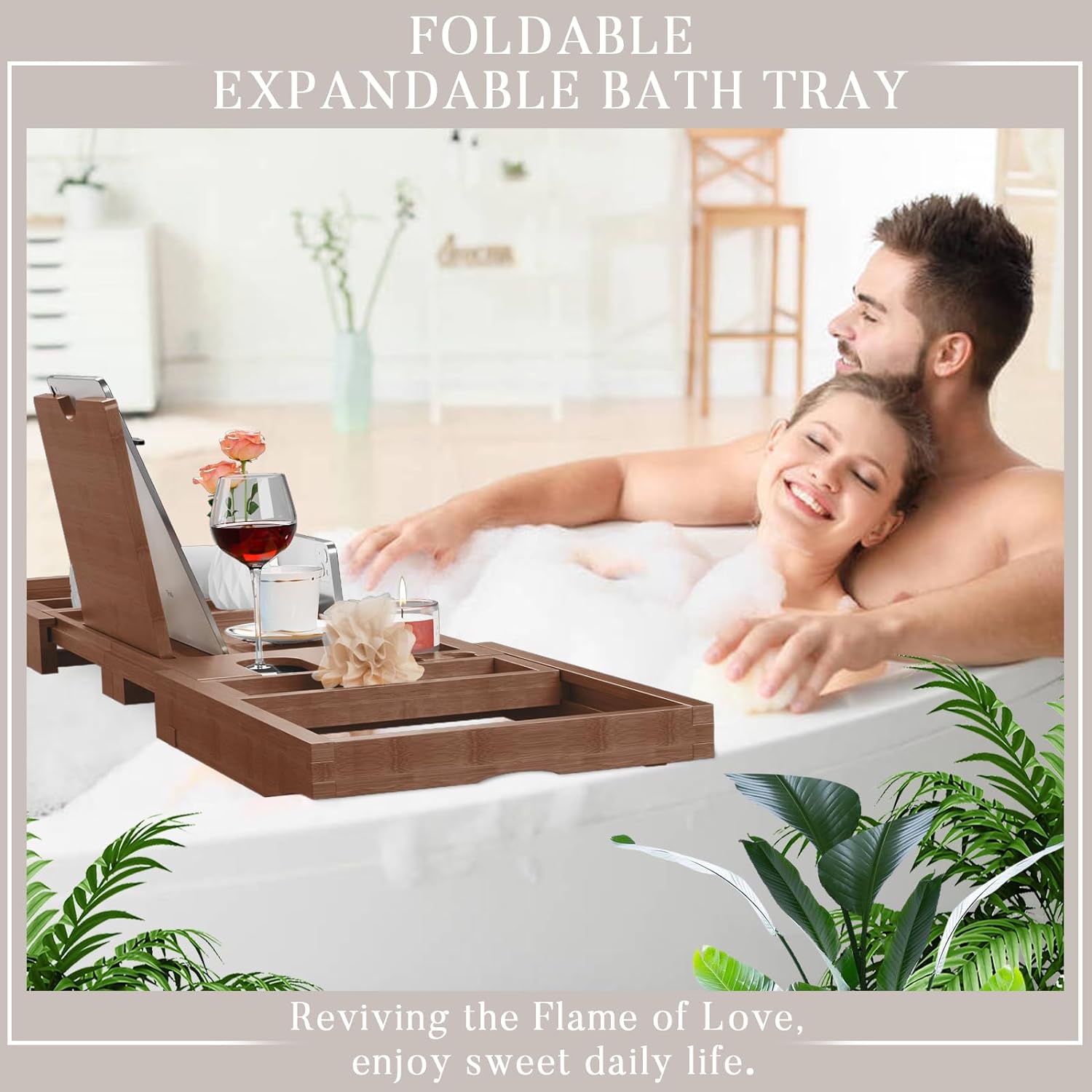 Yirilan Premium Bathtub Tray Caddy - Expandable Bath Tray - Unique House Warming Gifts, New Home, Anniversary & Wedding Gifts for Couple, Bridal Shower Gift for Women