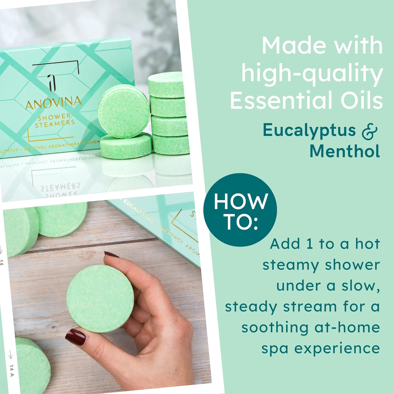 Anovina 6XL Eucalyptus Essential Oil Shower Steamers Gift Box. Proudly Made in USA. Shower Tablets Gifts for Men and Women. Shower Bomb Aromatherapy. Self Care Aromatherapy Gifts for All Occasions