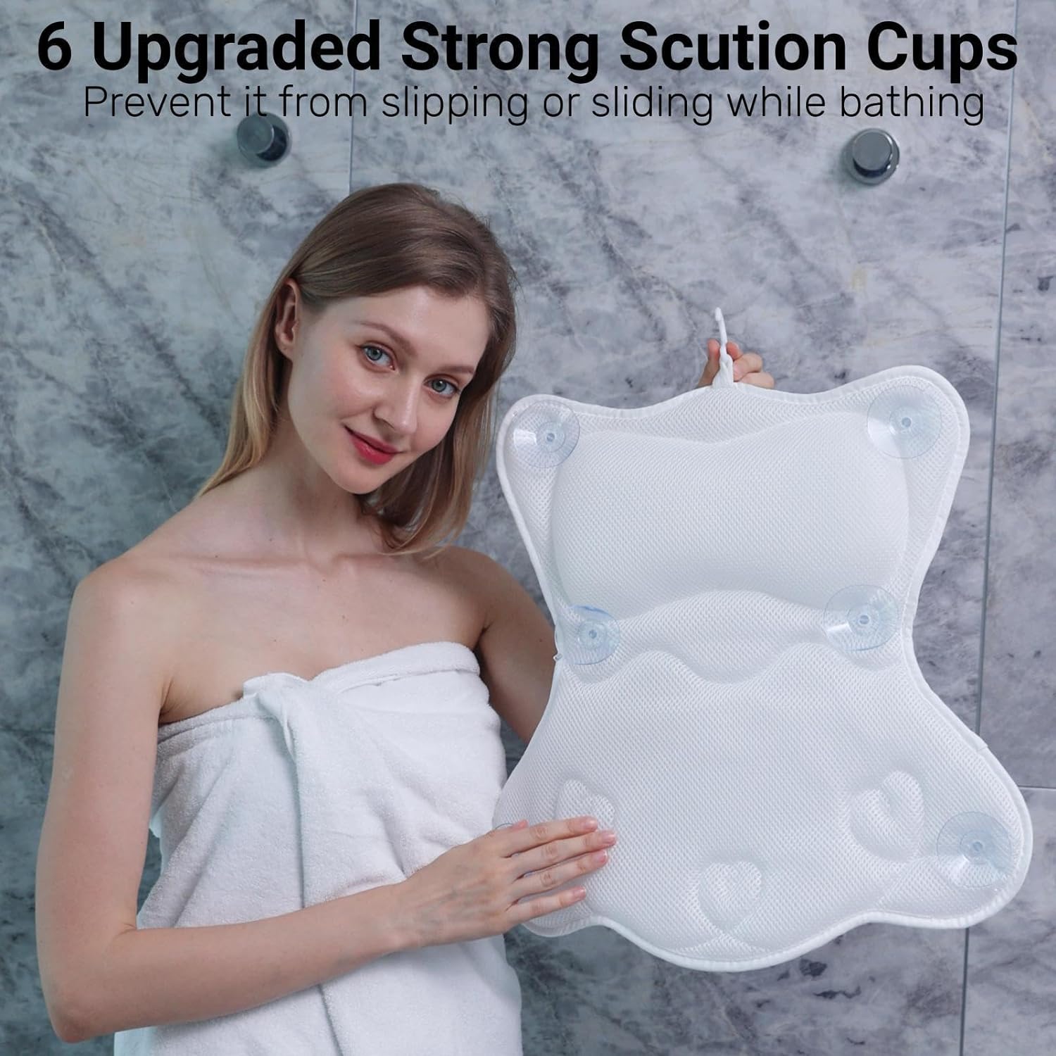 CAICFYIN Soft and Elastic Bath Pillow for Tub Neck and Back Support,Bathtub Pillow Bath Pillow for Tub,Ergonomic Design Luxurious Spa Bath Tub Pillow for Men and Women