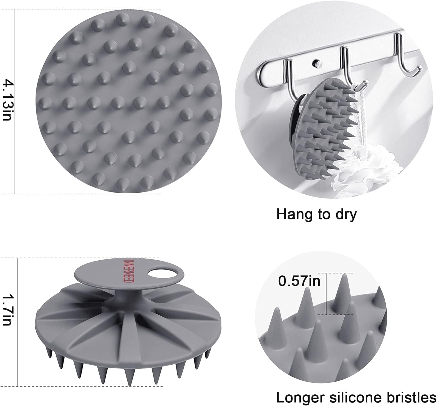 INNERNEED Food-Grade Soft Silicone Body Scrubber Shower Brush Handheld Cleansing Skin Brush, Gentle Exfoliating and Lather Well (Black)