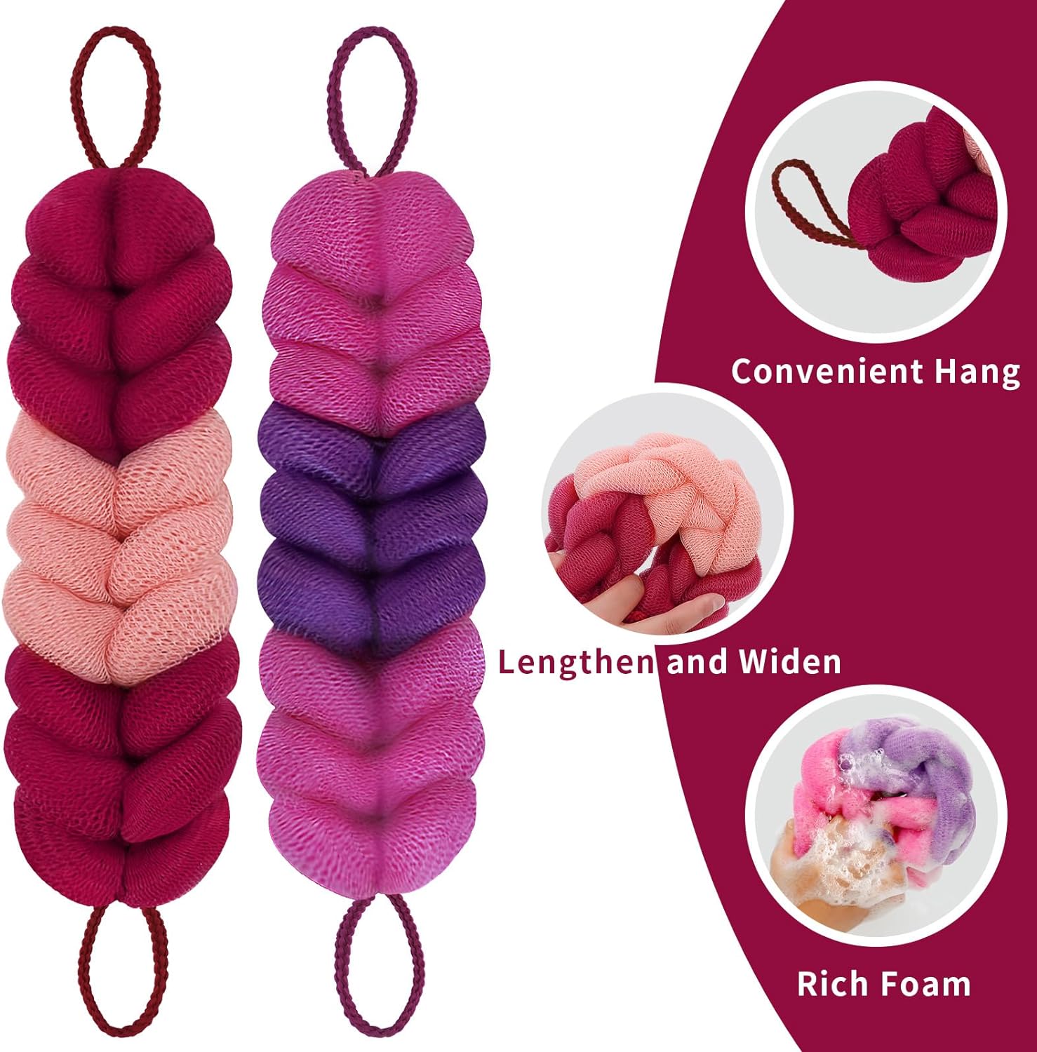 BCKENEY Bath Loofah Shower Sponge Soft Mesh Loofah Body Scrubber with Long Loofah Bath Sponge for Men Women Body Wash Exfoliator Shower Puffs