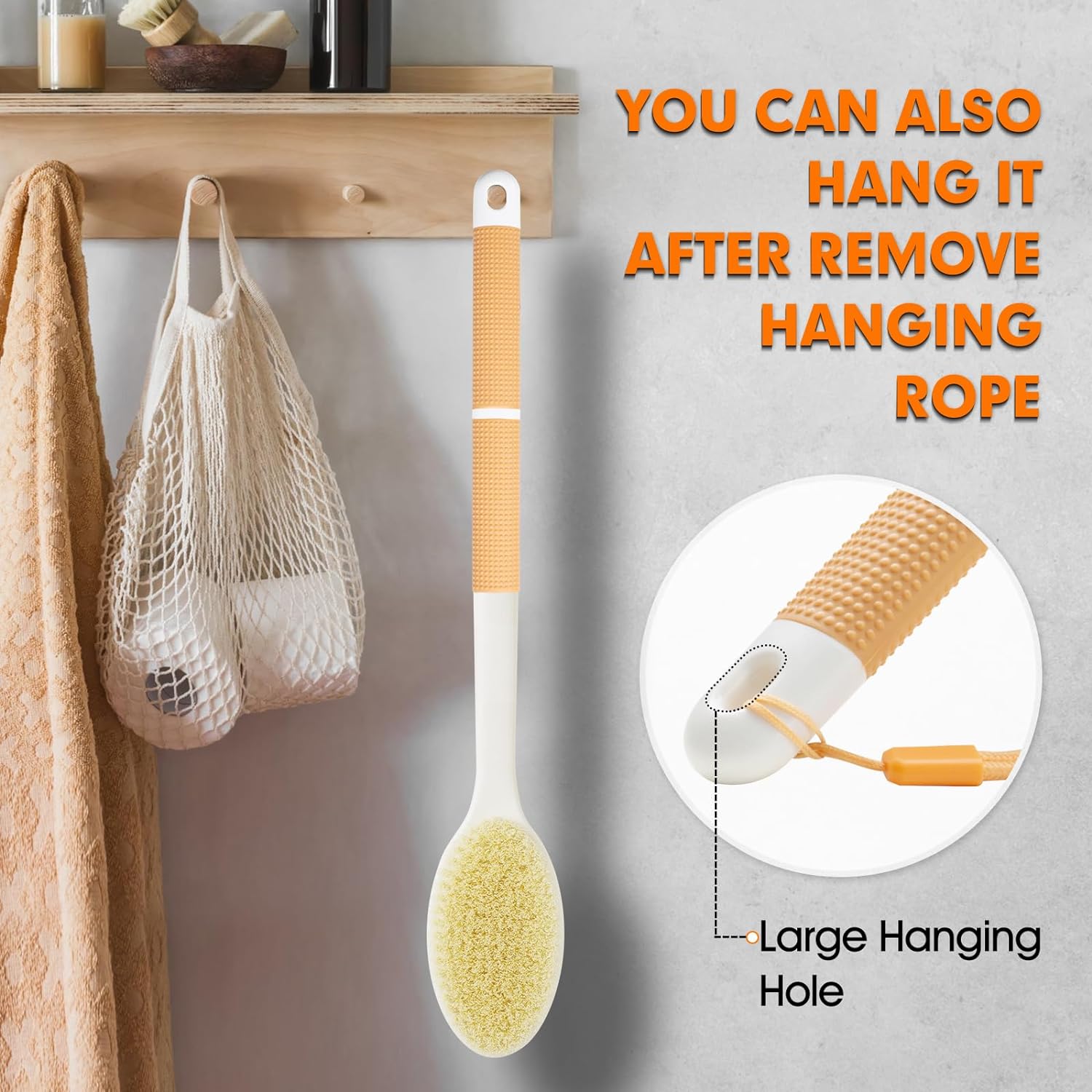 Backski Back Scrubber Anti Slip for Shower,Shower Brush Long Handle with Stiff and Soft Bristles,Body Exfoliator for Bath or Dry Brush(Blue)