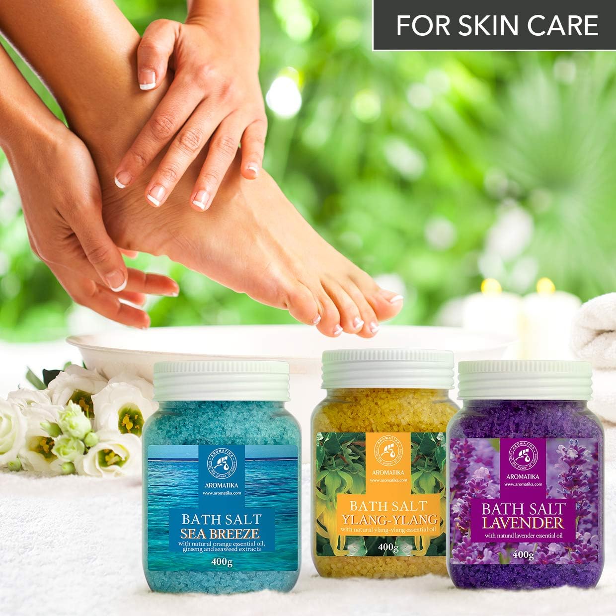 Bath Salts Set 42 Oz - Lavender - Sea Breeze - Ylang-Ylang - 100% Natural Essential Oil - Bathing - Body Care - Beauty - Relaxation - Spa