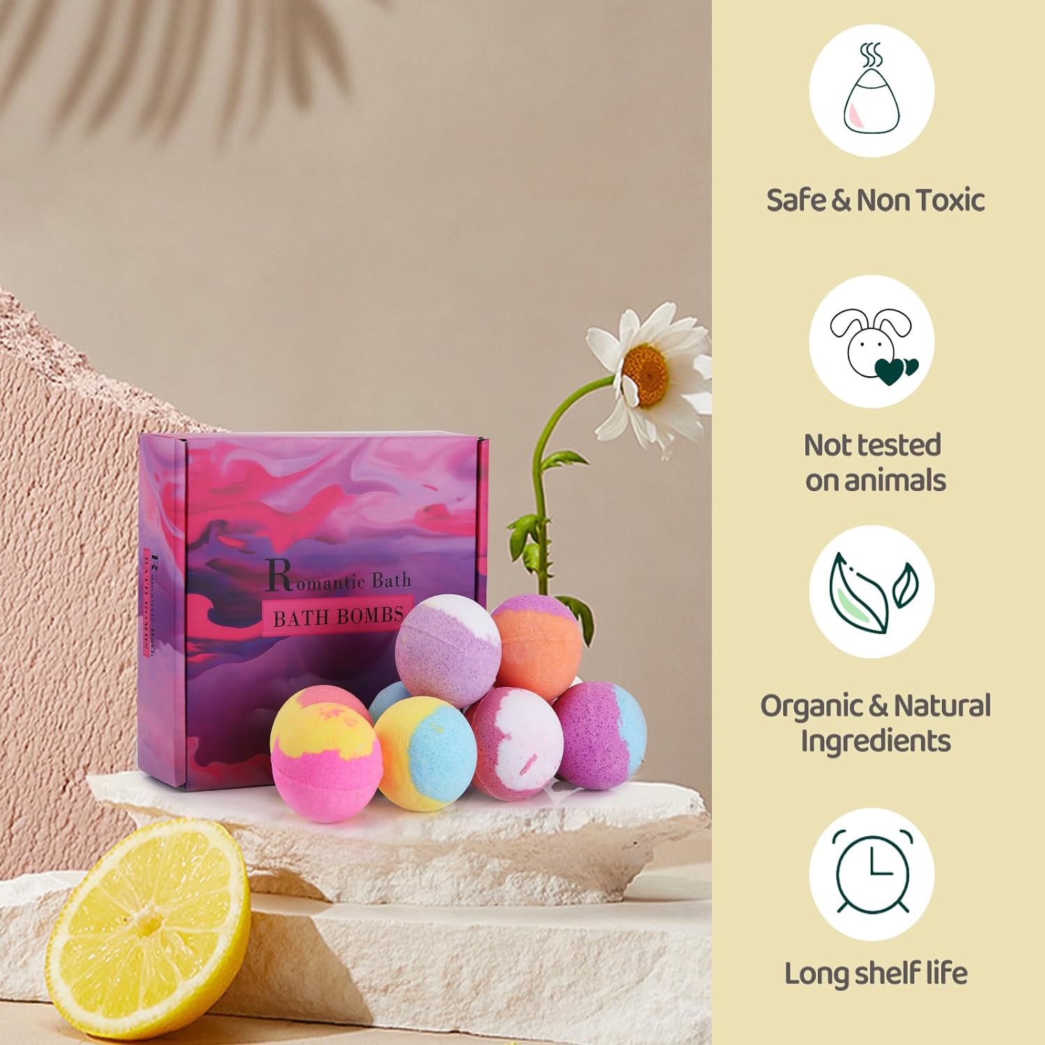 9-Pack Organic Bath Bombs: A Romantic Bath Time Gift with Natural Essential Oils for Women, Men, and Kids - Ideal for Stocking Stuffers and Christmas Gifts