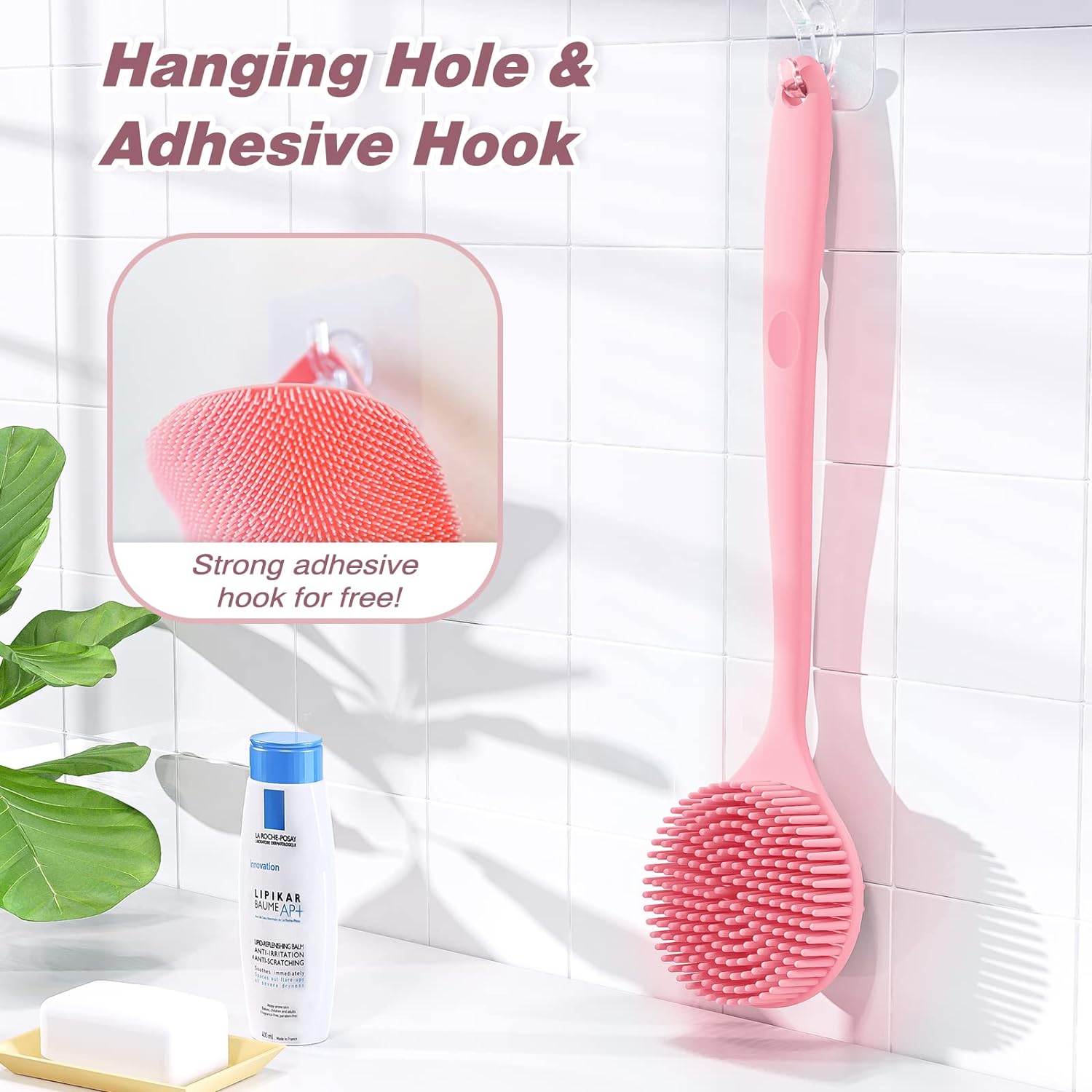 Manmihealth Silicone Back Scrubber(Thick Bristles) & Soft Bath Glove Set, Super-Exfoliating Body Scrubber & Super-Lathering Shower Brush Combination, with a Free Hook.(Black)