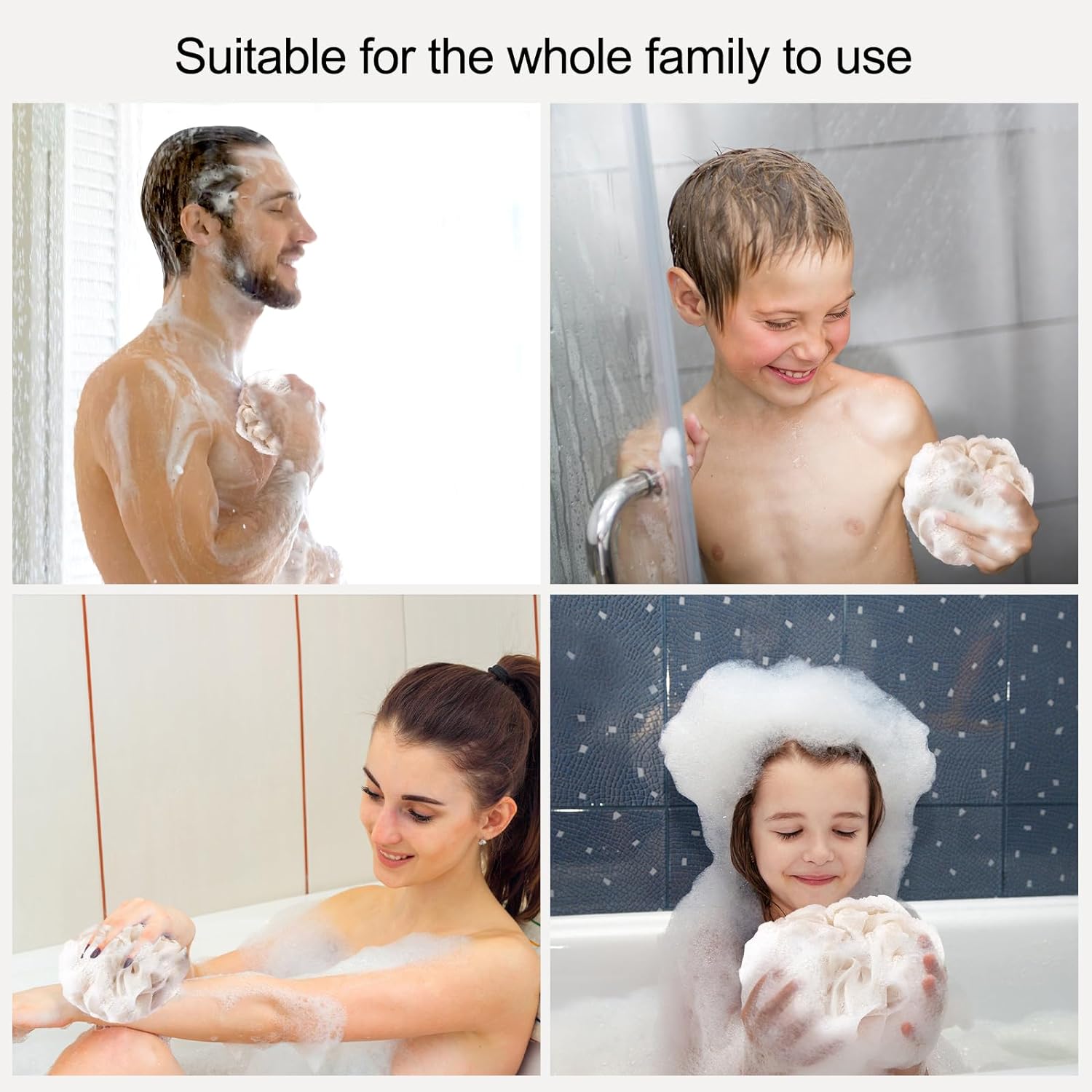 Fishent Bath Loofah Sponge, 3 Pack loofahs Exfoliating Body Scrubber, 60g Soft Mesh Pouf Shower Puffs, Loofa for Women (Pink-Peach-Coral)