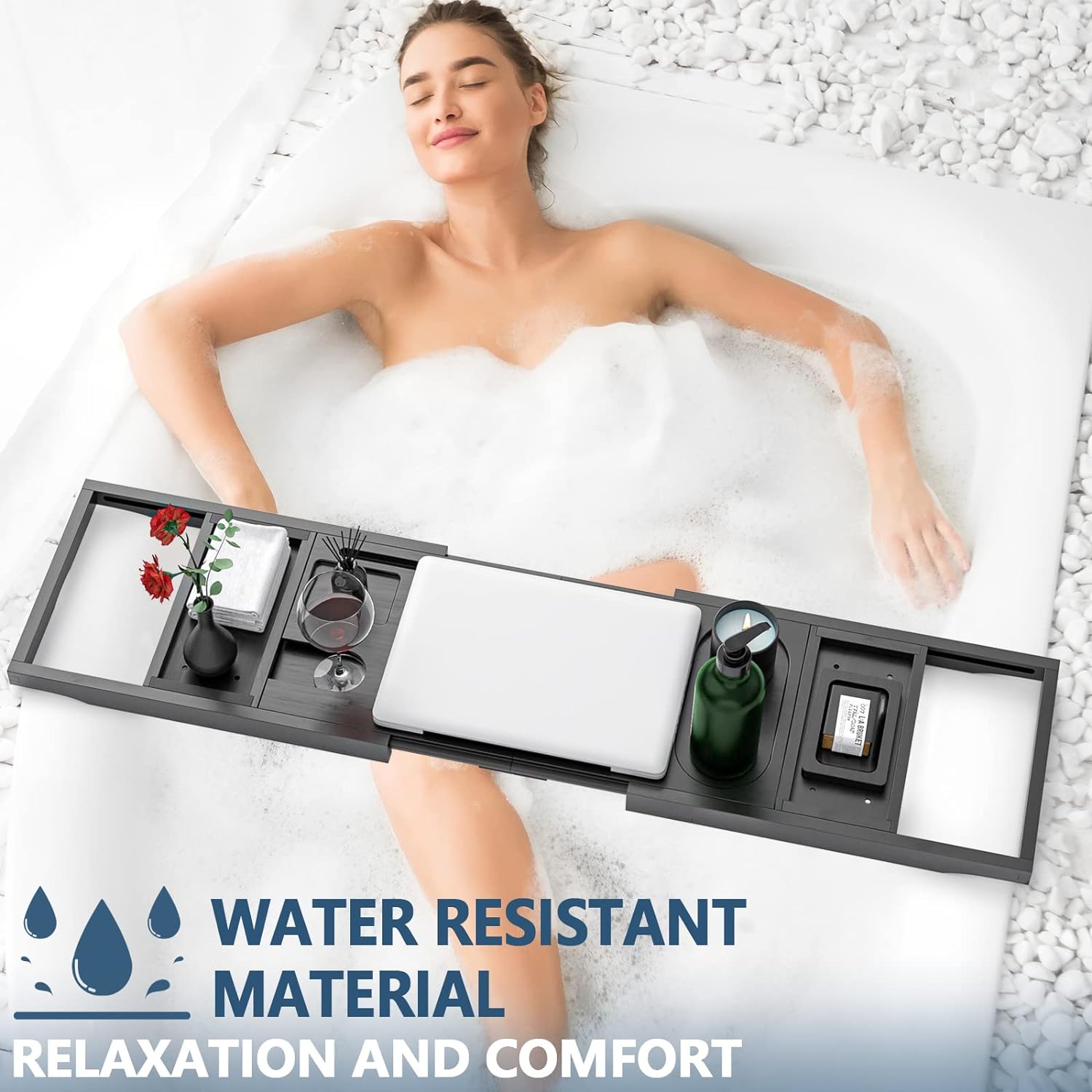 Yirilan Premium Bathtub Tray Caddy - Expandable Bath Tray - Unique House Warming Gifts, New Home, Anniversary & Wedding Gifts for Couple, Bridal Shower Gift for Women