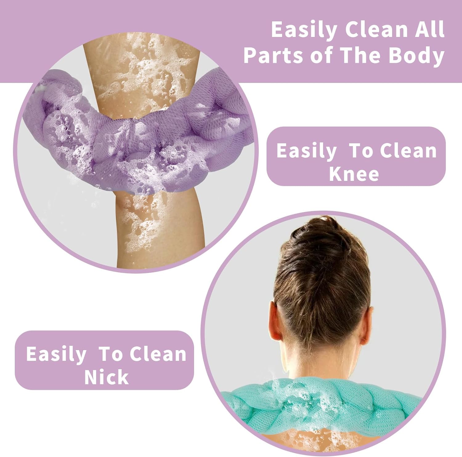 BCKENEY Bath Loofah Shower Sponge Soft Mesh Loofah Body Scrubber with Long Loofah Bath Sponge for Men Women Body Wash Exfoliator Shower Puffs