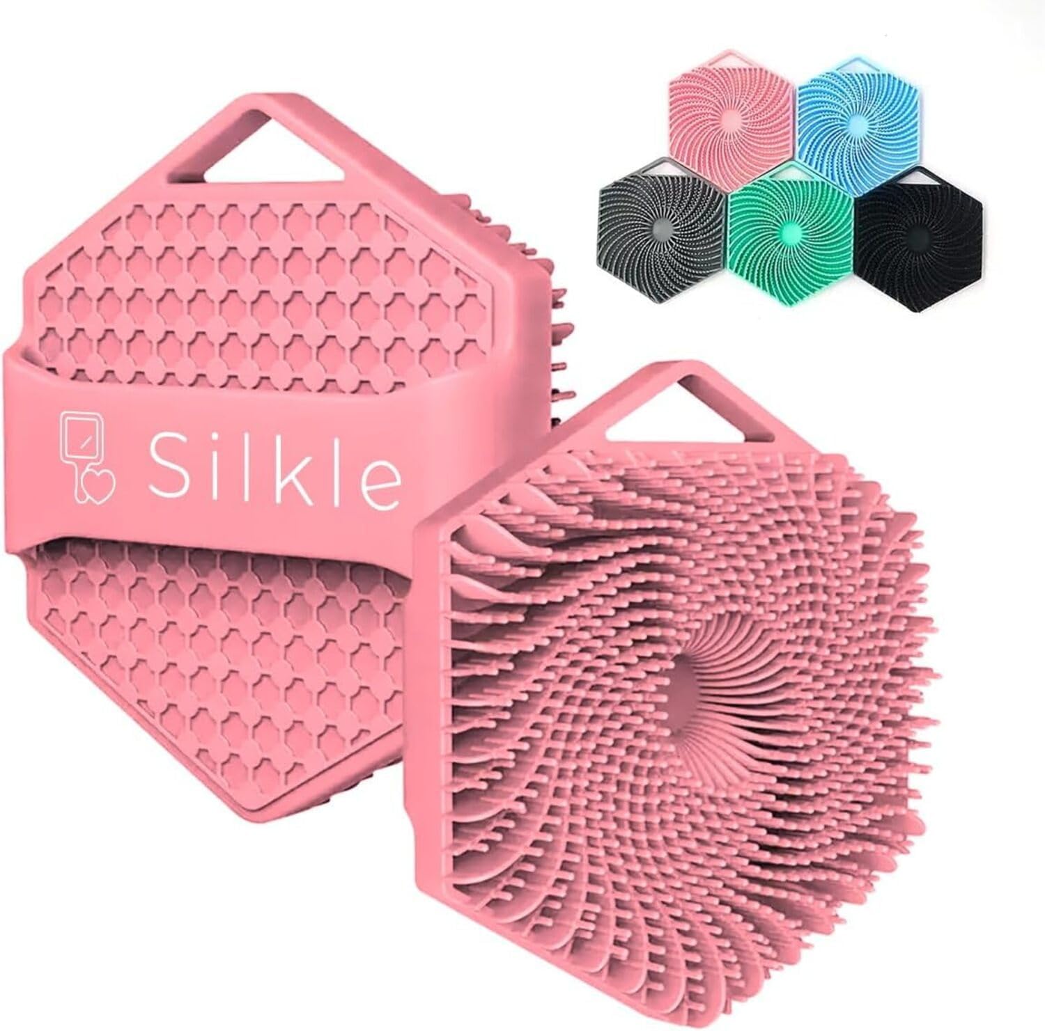 SILKLE Silicone Body Scrubber - Exfoliating Bath Brush and Skin Cleanser - Shower Sponge for Gentle Body Scrub and Wash - Silicone Scrubbing Care Tool for a Refreshed and Renewed You - Pink