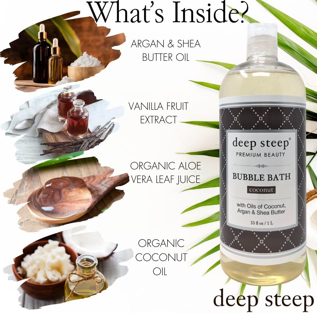 Deep Steep Liter Coconut Bubble Bath Premium Lather with Shea and Argan, 33.8 Fluid Ounce