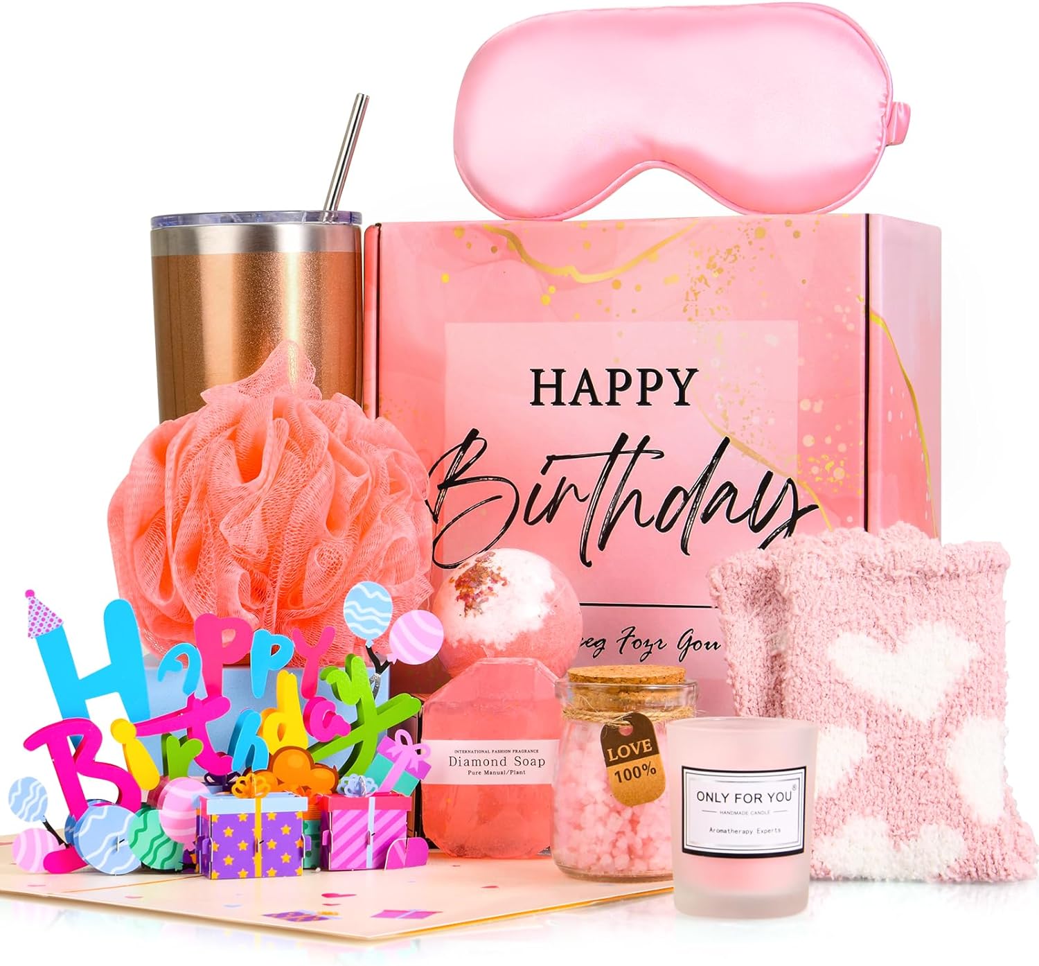 Healemo Happy Birthday Gifts for Women - Birthday Gift Baskets for Women Friendship Sister Girlfriend Mom, Bath Relaxing Spa Presents Set for Woman, Unique Gifts Box for Women Who Have Everything