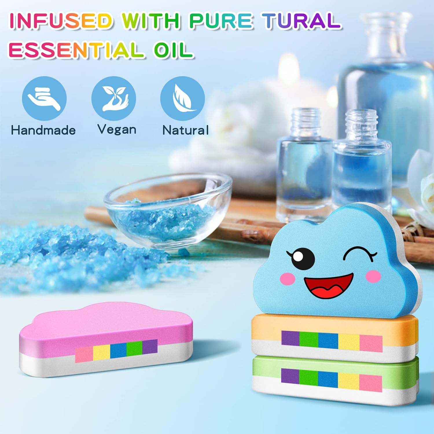 Rainbow Bath Bombs Gift Set, Handmade Organic 4 Pcs Bath Bombs for Kids Girls, Natural Bubble Bath Birthday Valentines Day Gifts for Kids Her, Kids Bath Bombs