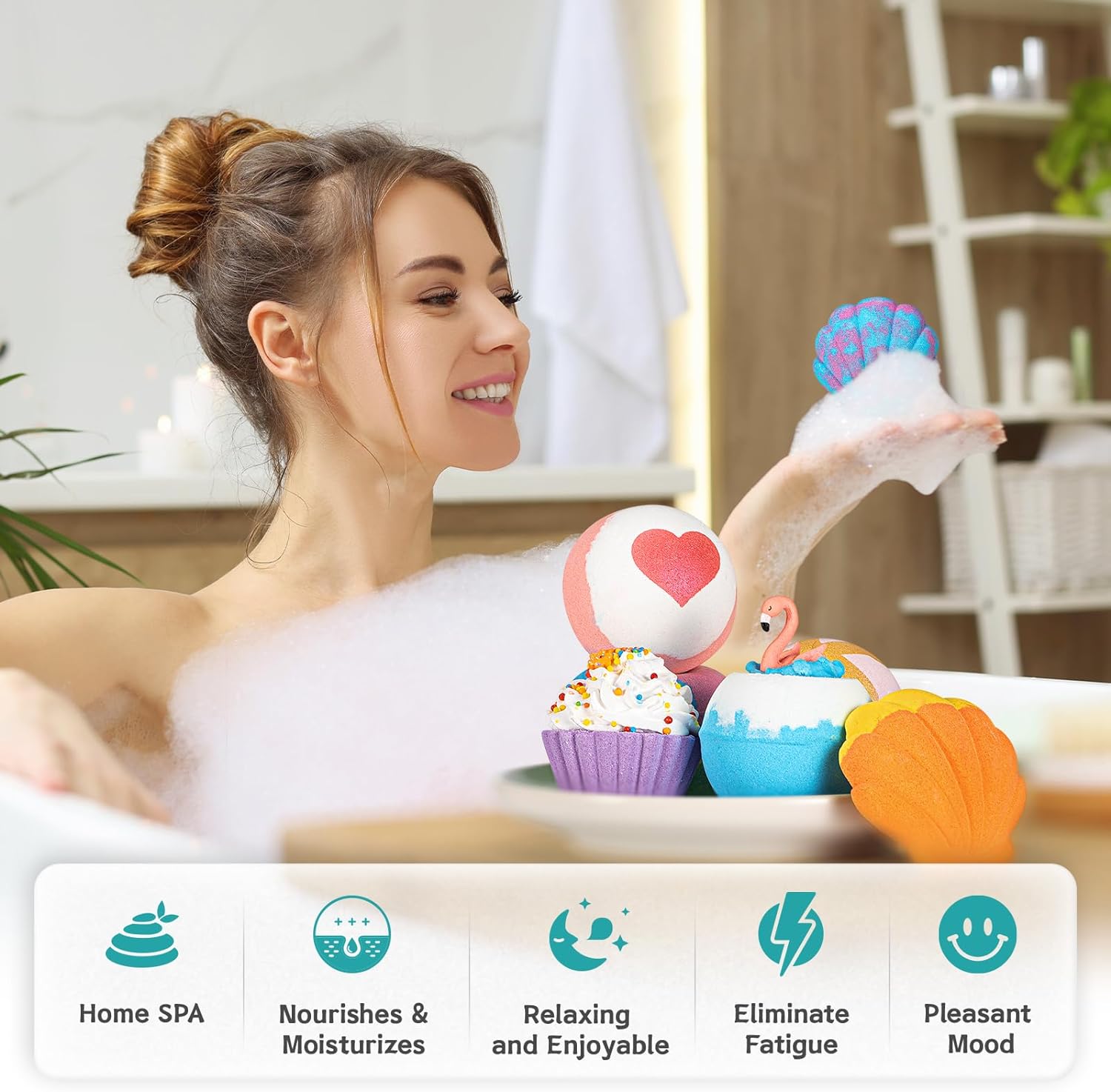 Aofmee Bath Bombs Gift Set, Handmade Bubble and Floating Fizzies Spa Kit, Shea and Cocoa Dry Skin Moisturize, Birthday Valentines Mothers Day Anniversary Christmas Gifts for Women, Mom, Her, Kids