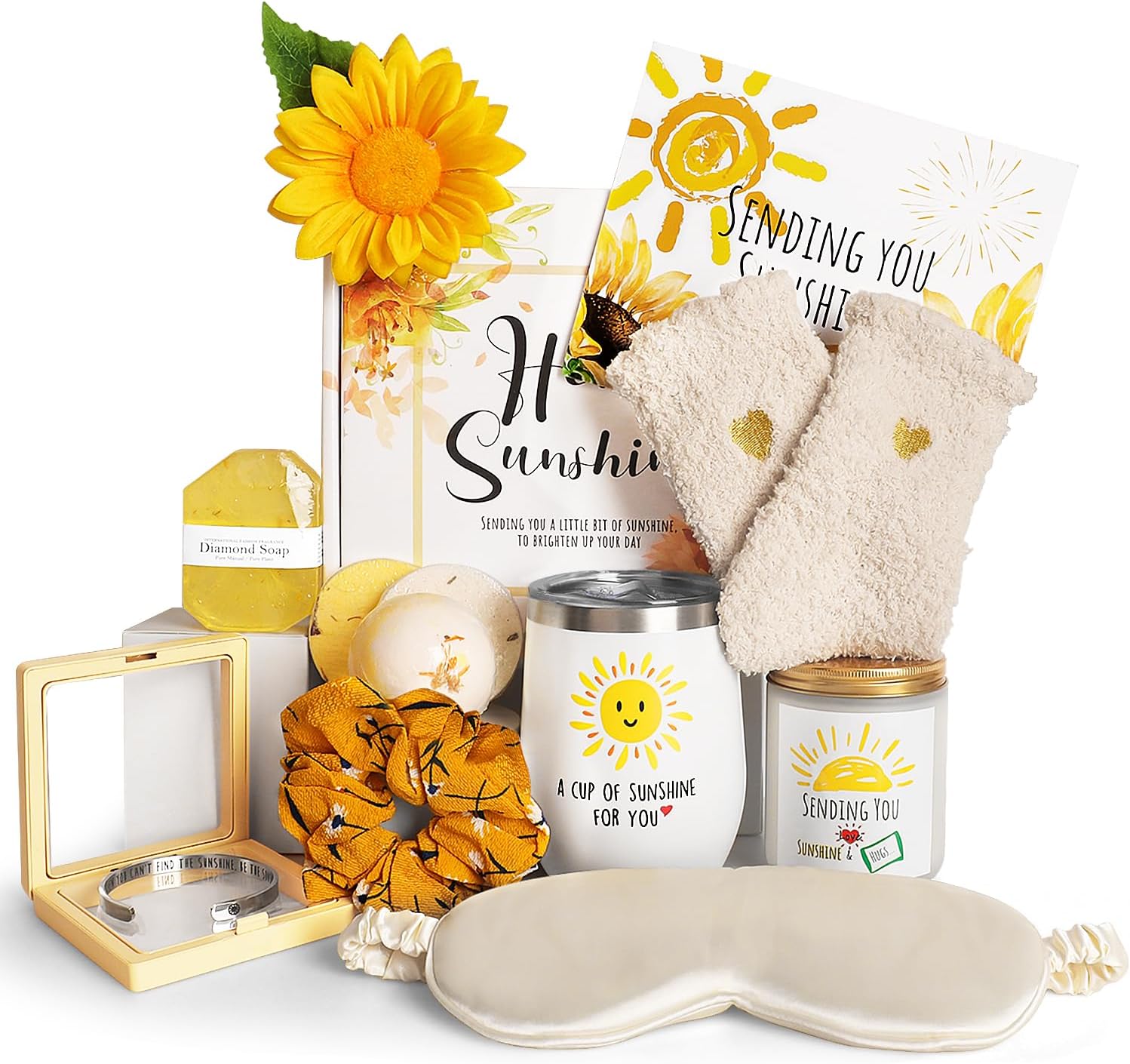 Birthday Gifts for Women, Sunflower Gifts Sending Sunshine Christmas Gifts, Get Well Soon Gifts Basket Care Package Unique Relaxation Gifts Box for Thinking of You Her Sister Best Friend