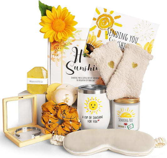 Birthday Gifts for Women, Sunflower Gifts Sending Sunshine Christmas Gifts, Get Well Soon Gifts Basket Care Package Unique Relaxation Gifts Box for Thinking of You Her Sister Best Friend