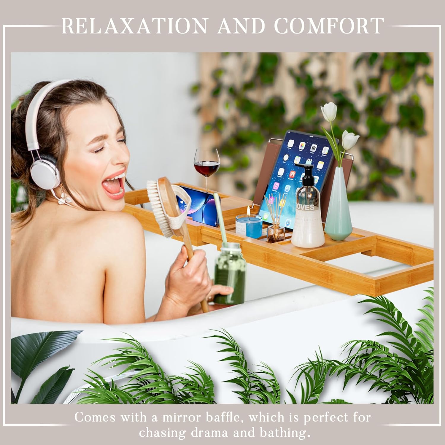 Yirilan Premium Bathtub Tray Caddy - Expandable Bath Tray - Unique House Warming Gifts, New Home, Anniversary & Wedding Gifts for Couple, Bridal Shower Gift for Women