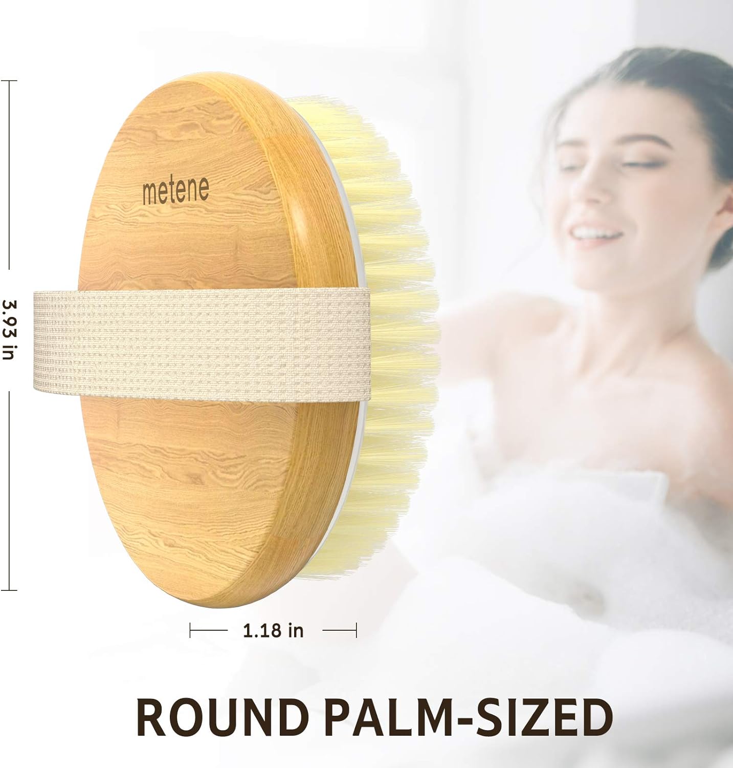 Metene 2 Pack Bamboo Dry Body Brushes, Shower Brush Wet and Dry Brushing, Dry Brush for Cellulite and Lymphatic, Body Scrubber with Soft and Stiff Bristles, Suitable for All Kinds of Skin