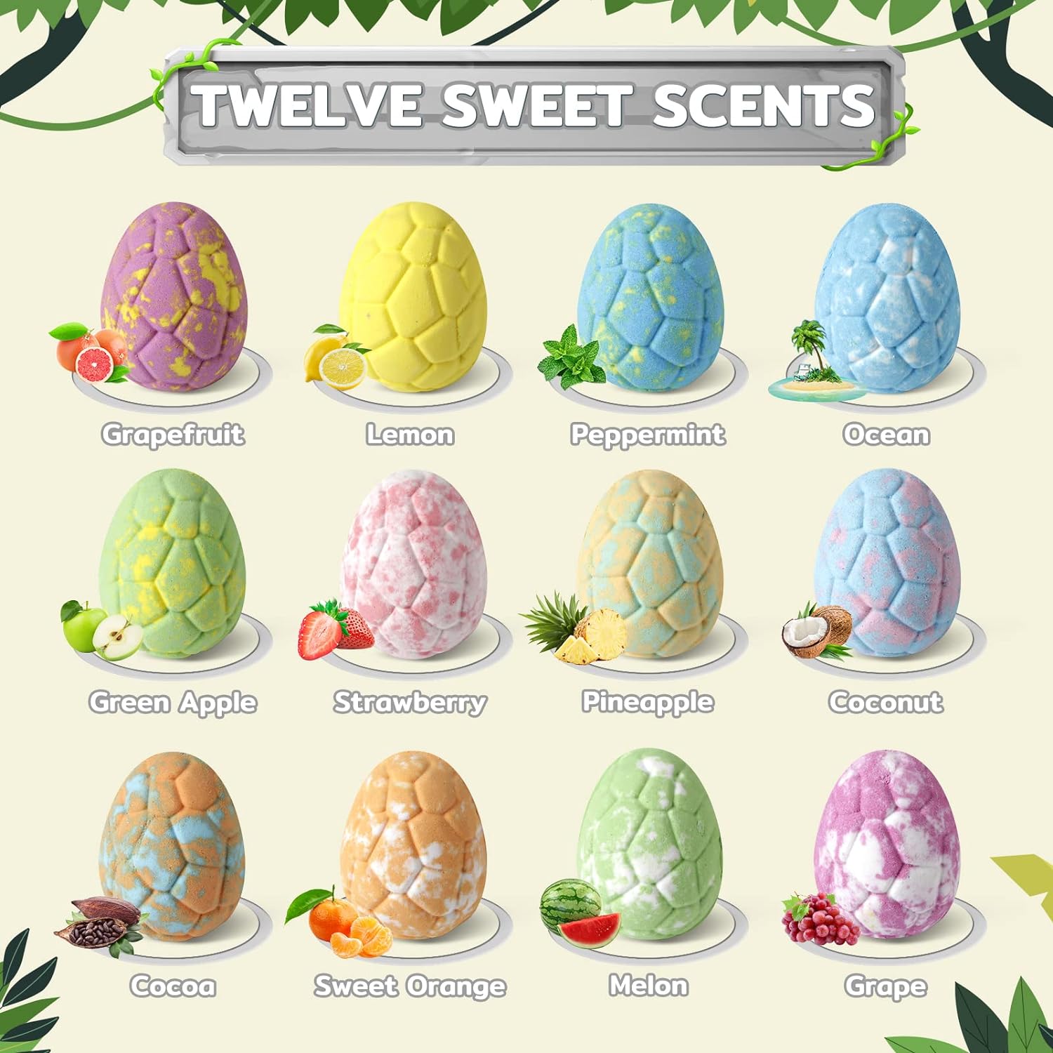 CalmNFiz Bath Bombs with Surprise Dinosaur Toys Inside，12 Pack Organic and Natural Bubble Bath Bombs，Bath Bomb Set Gift for Birthday/Christmas Gift for Her/Him