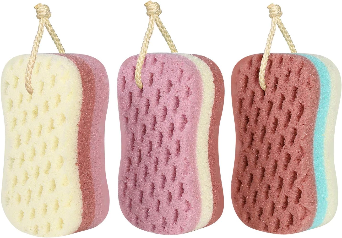 KECUCO 3 Pcs Bath Sponge for Women, Men, Kids, Sponge Loofah Body Scrubber Shower Sponge for Body Wash Bathroom, 3 Colors & Large Size Bathing Sponge Bathing Accessories(Large Size)