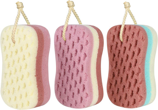 KECUCO 3 Pcs Bath Sponge for Women, Men, Kids, Sponge Loofah Body Scrubber Shower Sponge for Body Wash Bathroom, 3 Colors & Large Size Bathing Sponge Bathing Accessories(Large Size)