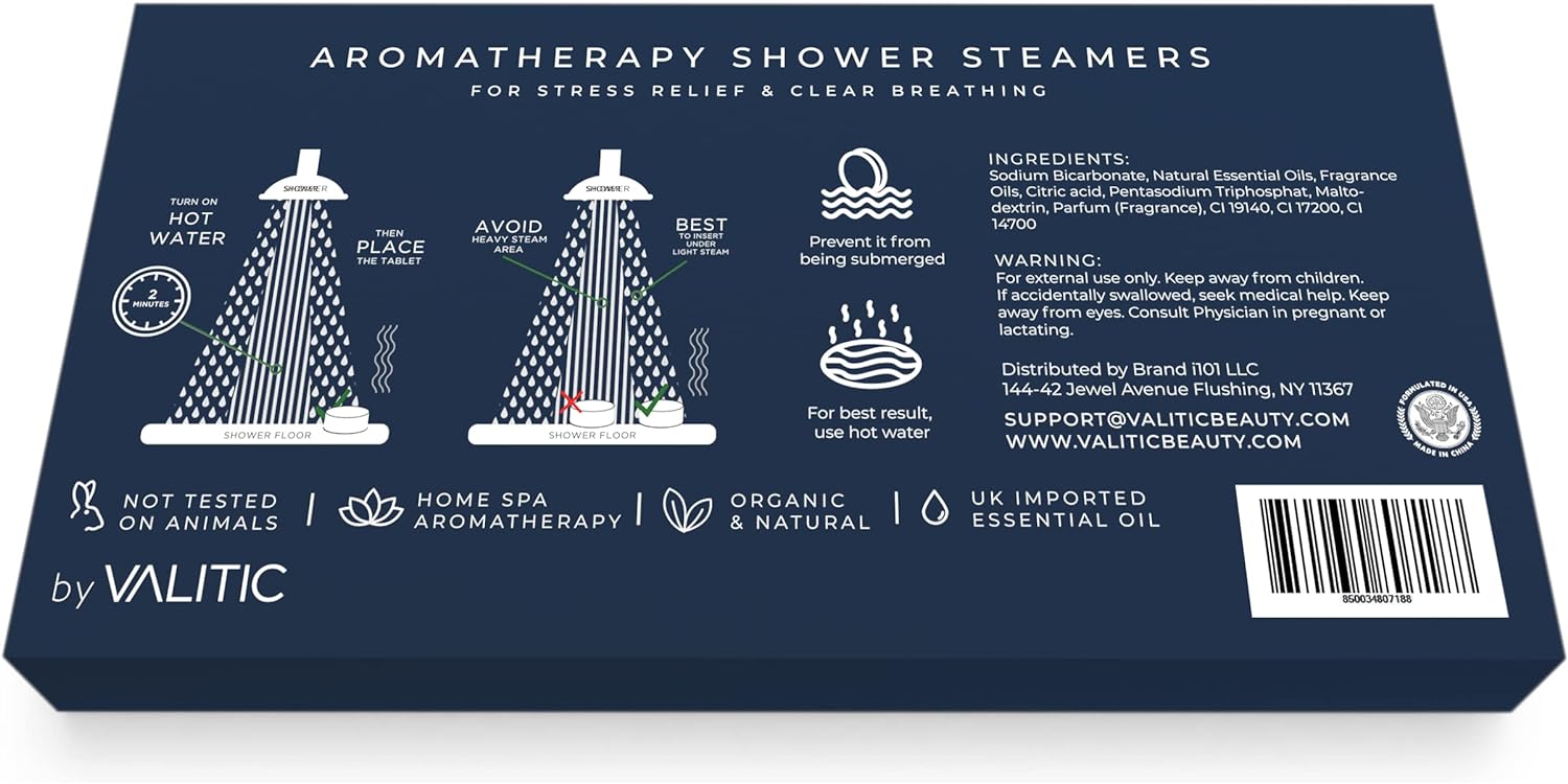 Valitic Aromatherapy Shower Steamers for Stress Relief and Relaxation - Gifts for Women Mom Birthday 8 Natural Essential Fizzies Shower Bombs - 4 Scents - Lavender, Eucalyptus, Citrus, and Peppermint