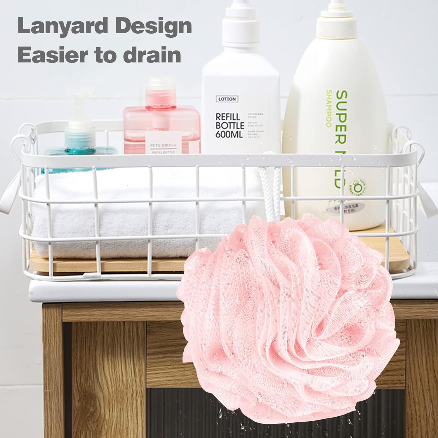 Fu Store Loofah Sponge Shower Loofahs 50g Bath Sponges Mesh Balls 4 Colors for Body Wash Back Scrubber Bathroom Men Women - 4 Pack Scrubber Cleaning Bathing Accessories