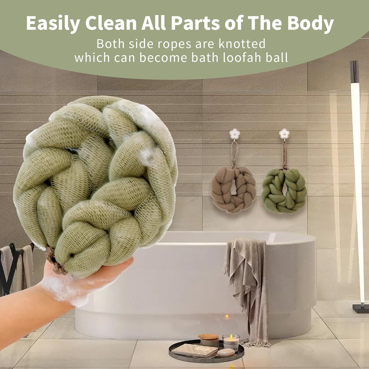 BCKENEY Bath Loofah Shower Sponge Soft Mesh Loofah Body Scrubber with Long Loofah Bath Sponge for Men Women Body Wash Exfoliator Shower Puffs