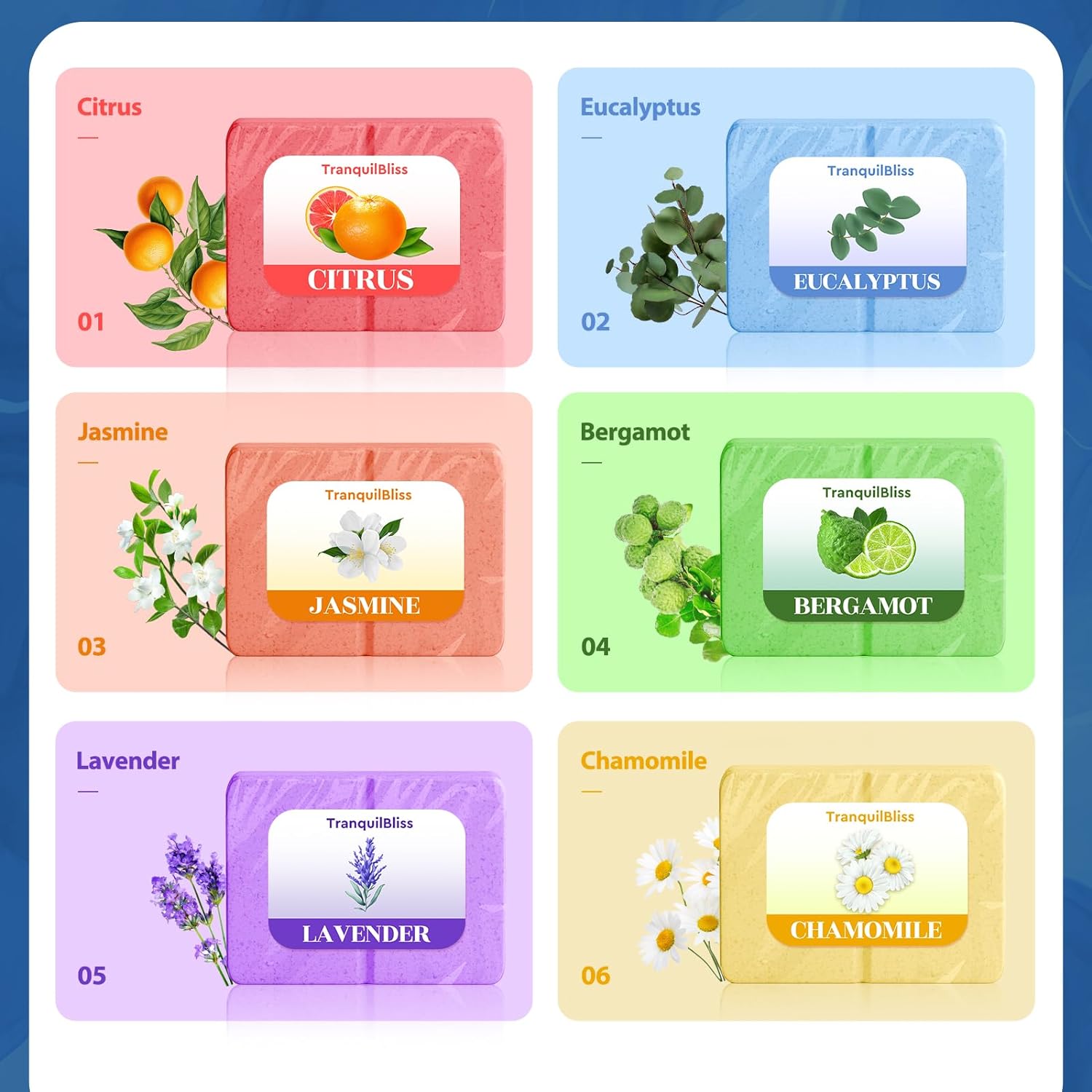 TranquilBliss Shower Steamers with Natural Fragrance, 6 Pack Shower Bath Bombs, Christmas Gifts Stocking Stuffers, Luxury Self Care & Relaxation Christmas, Birthday, Gifts for Women and Men