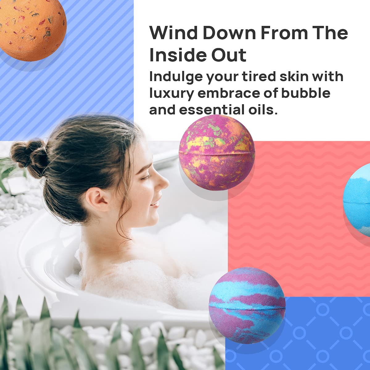 Lagunamoon Bath Bombs Gift Set, 6 Piece XXL Handmade Fizzy Shower Bombs with Essential Oils, Coconut Oil to Moisturize Dry Skin - Relaxing Spa Day for Women, Men, Kids - Birthday, Anniversary