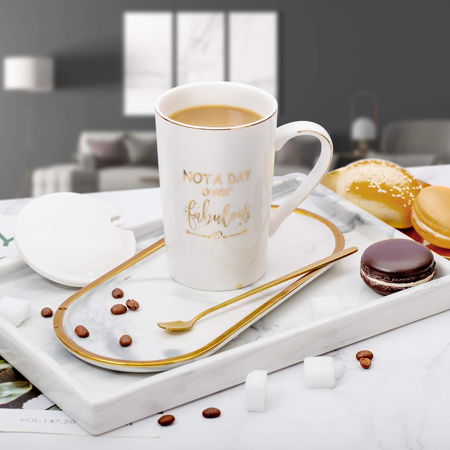 Jumway Not A Day Over Fabulous Mug Gifts Set- Birthday Gifts for Women - Funny Birthday Gift Ideas for Her,Friends, Coworkers, Her, Wife, Mom, Daughter, Sister, Aunt Ceramic Marble Mug 14 Oz