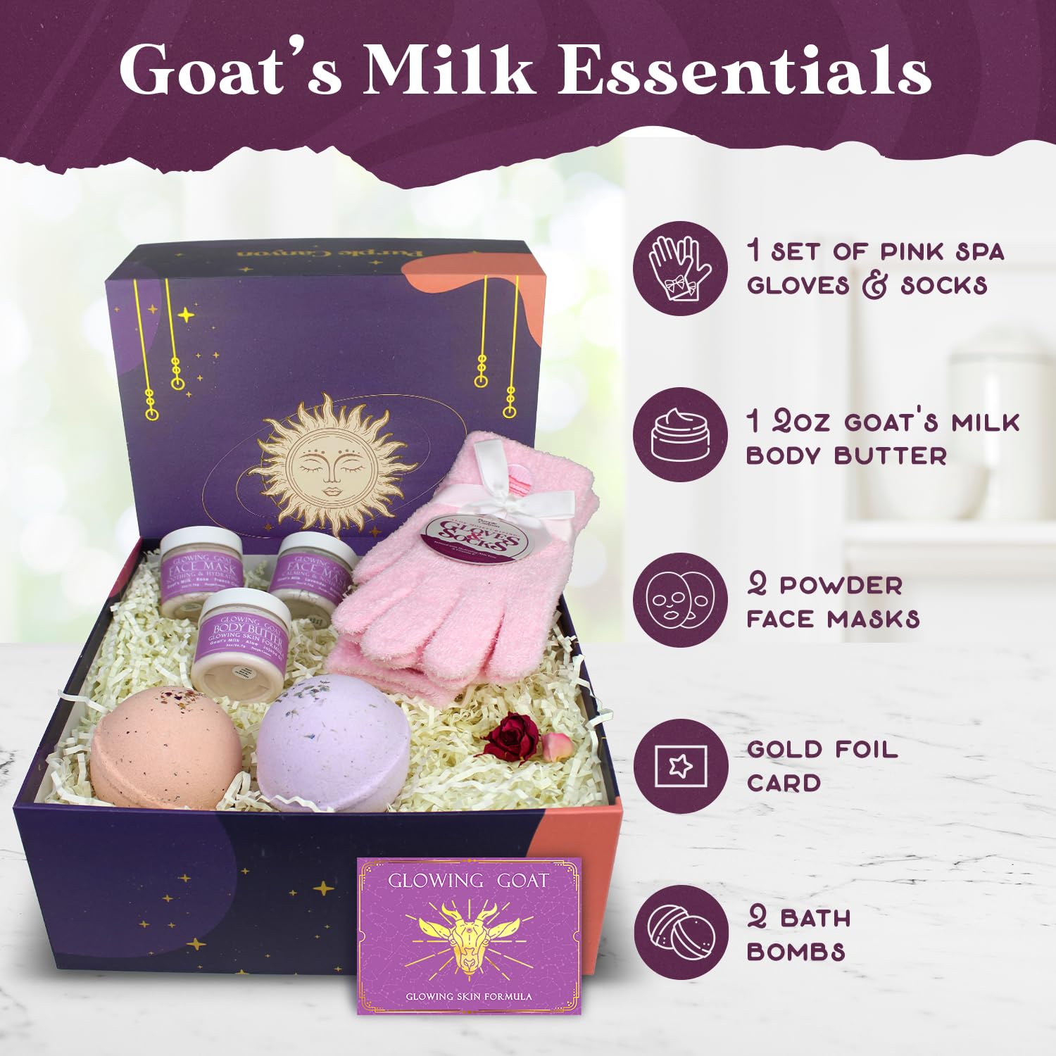 Purple Canyon Mystic Spa Box | 7 Piece Full Size Lavender Spa Kit for Self Care | Bath and Body Gifts for Women