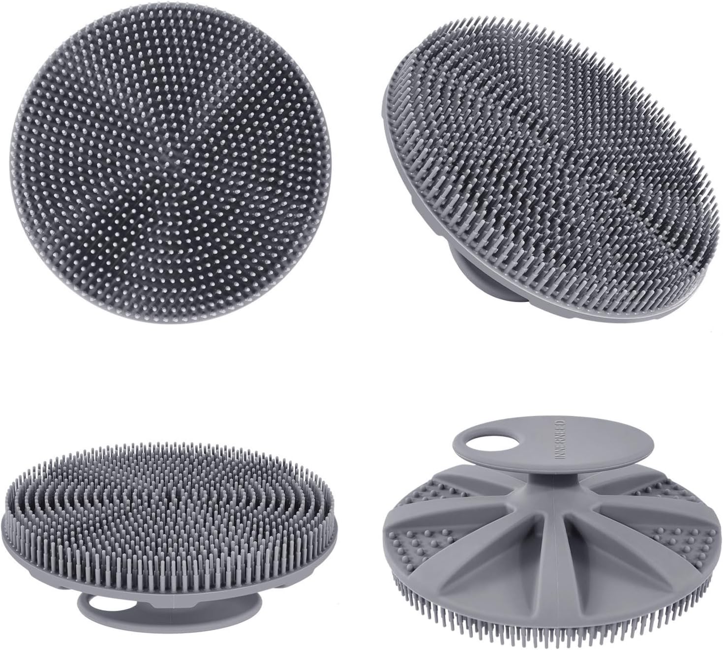 INNERNEED Food-Grade Soft Silicone Body Scrubber Shower Brush Handheld Cleansing Skin Brush, Gentle Exfoliating and Lather Well (Black)