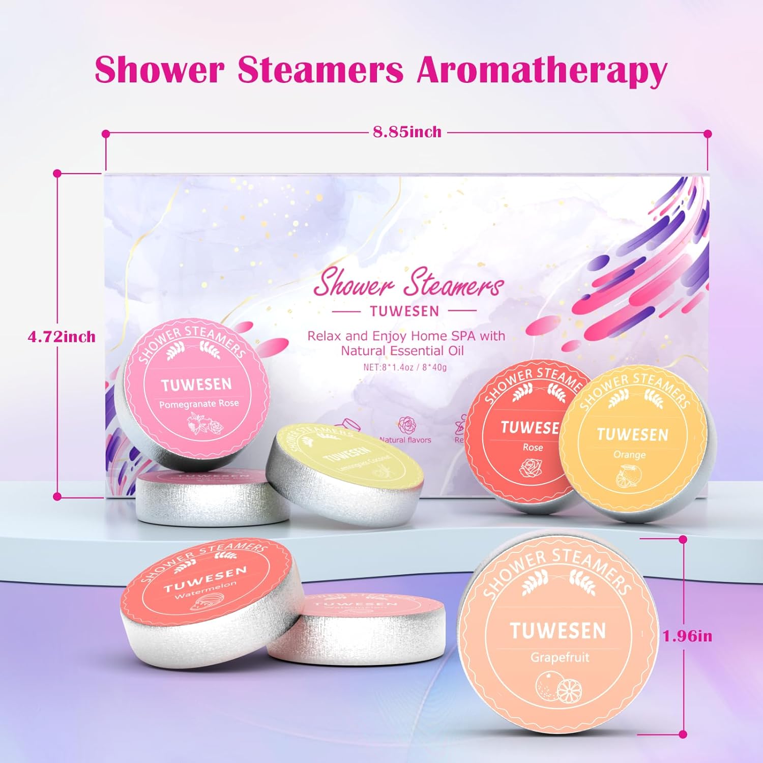 TUWESEN Shower Steamers Aromatherapy, SPA Kit, 8 PCS Shower Steamers for Women, Shower Bombs with Essential Oils-Self Care & Relaxation Birthday Gifts for Women and Men. Purple Romantic Set