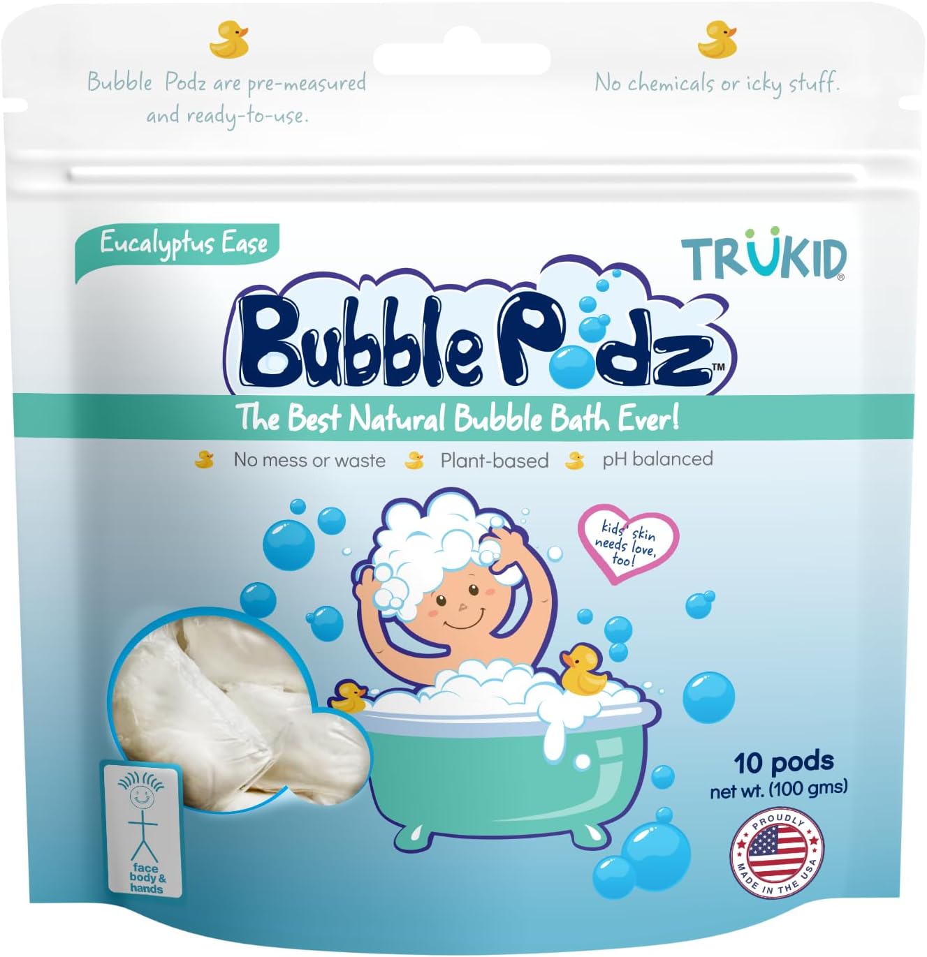 TruKid Bubble Podz for Baby, Refreshing Bubble Bath for Dry, Sensitive & Soft Skin, pH Balanced for Eye Sensitivity, Enriched with Lavender Flower, Lavender Scent, All Natural Ingredients (24 Podz)