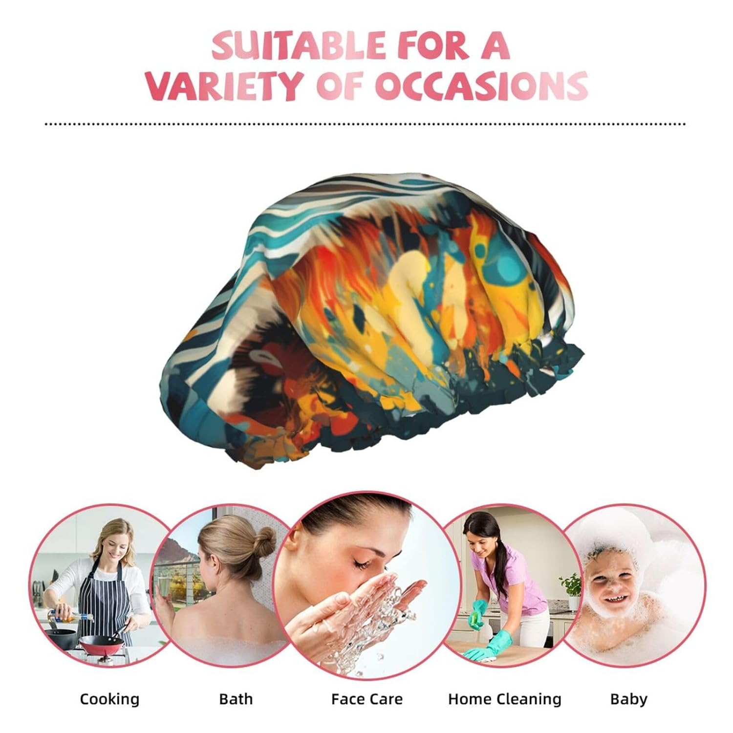 Ice Hockey print Print Reusable Shower Cap for Women,Double Waterproof Layers Bathing Hat,Quick Drying Bath Hair Cap