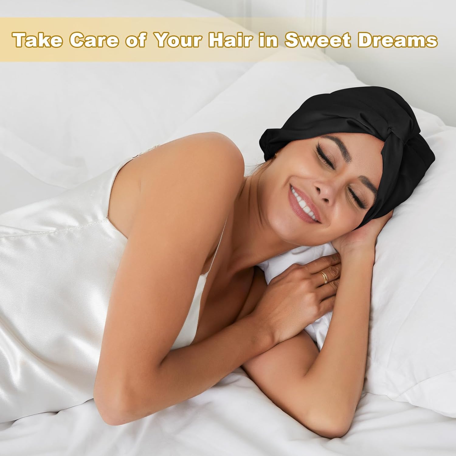 Satin Bonnet Silk Bonnet for Sleeping Women, Double-Layer Silk Hair Wrap with Elastic Band, Adjustable Shower Cap for Curly Straight Long Hair, Pink