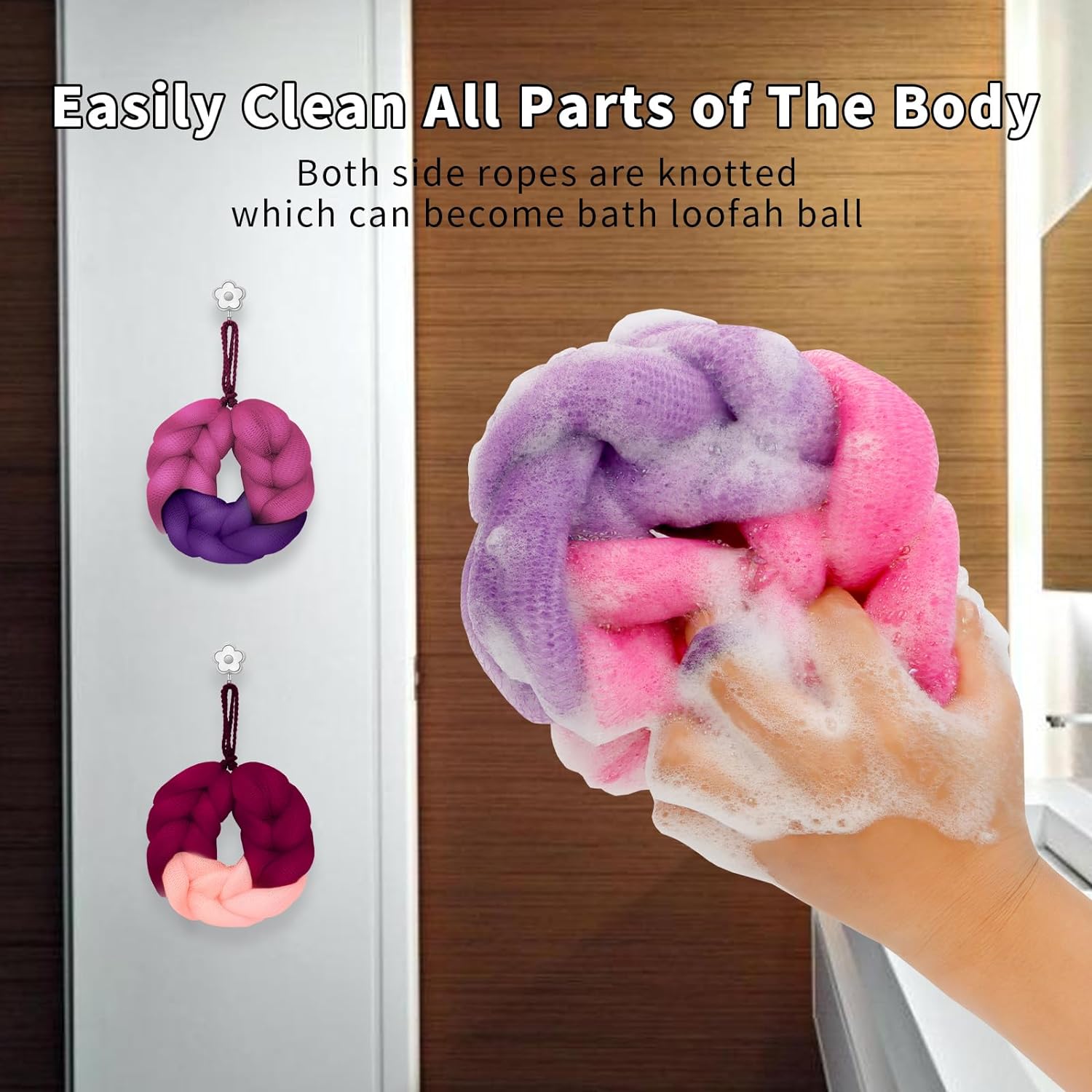 BCKENEY Bath Loofah Shower Sponge Soft Mesh Loofah Body Scrubber with Long Loofah Bath Sponge for Men Women Body Wash Exfoliator Shower Puffs