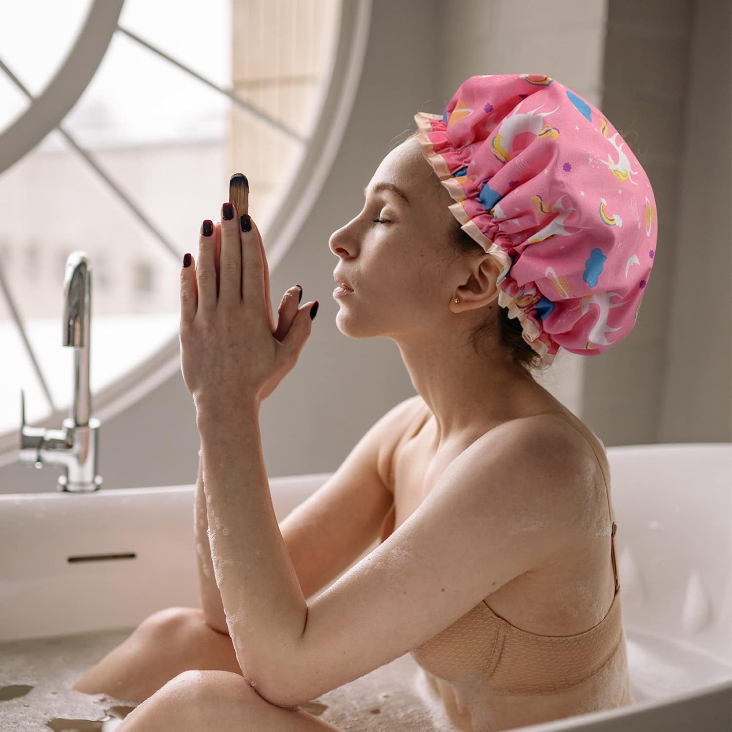 2 Pcs Unicorn Shower Caps for Women, Waterproof Double Layers Reusable Shower Caps, Oil-proof Cap Bath Caps for Kids, Ladies, Girls (Unicorn)