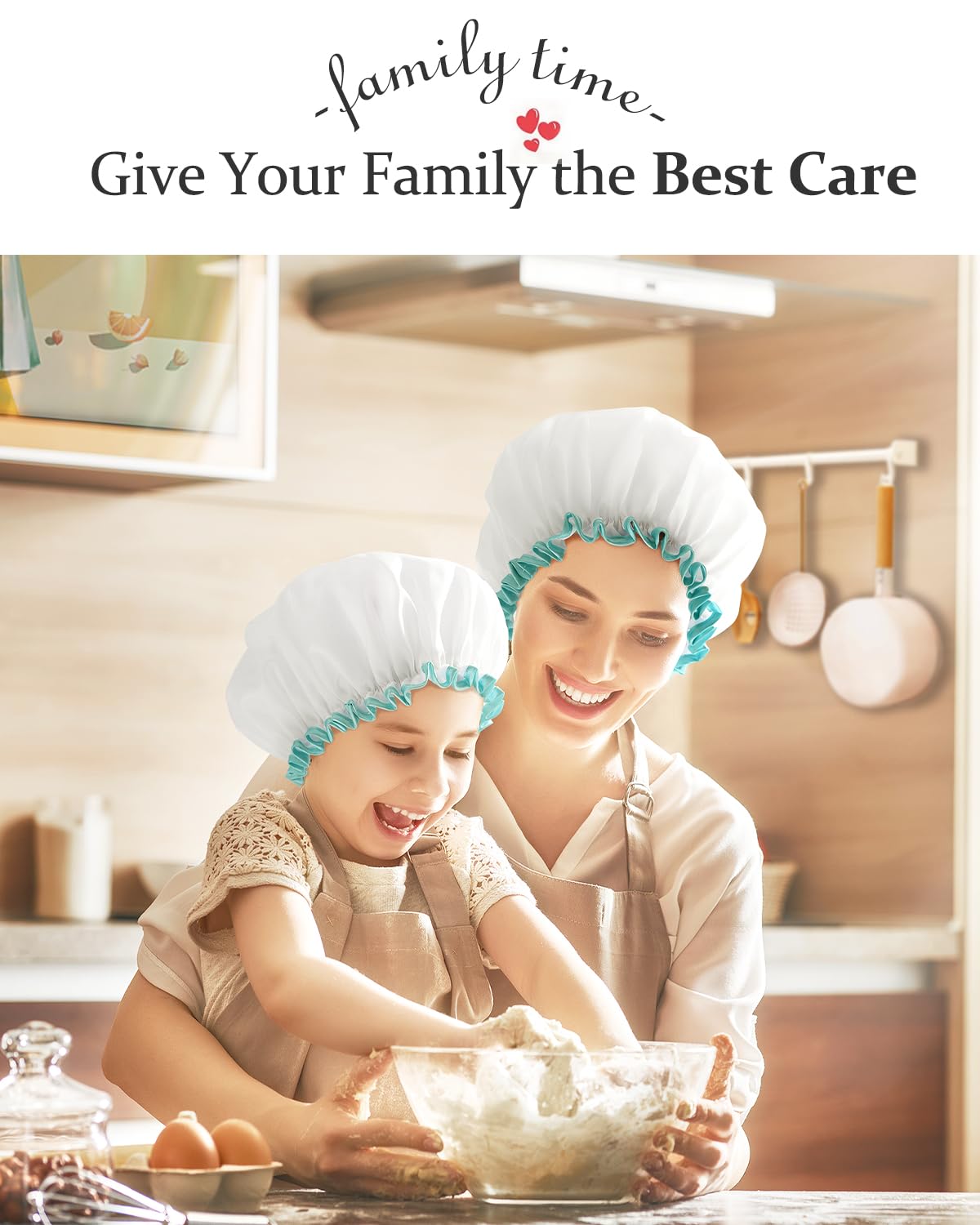 mikimini White Shower Cap Waterproof Reusable, Double Layers Bathing Hair Cap with Soft Comfortable PEVA Lining, Cute, Non-fading & Stretchy Shower Hat Medium (Pack of 1) White