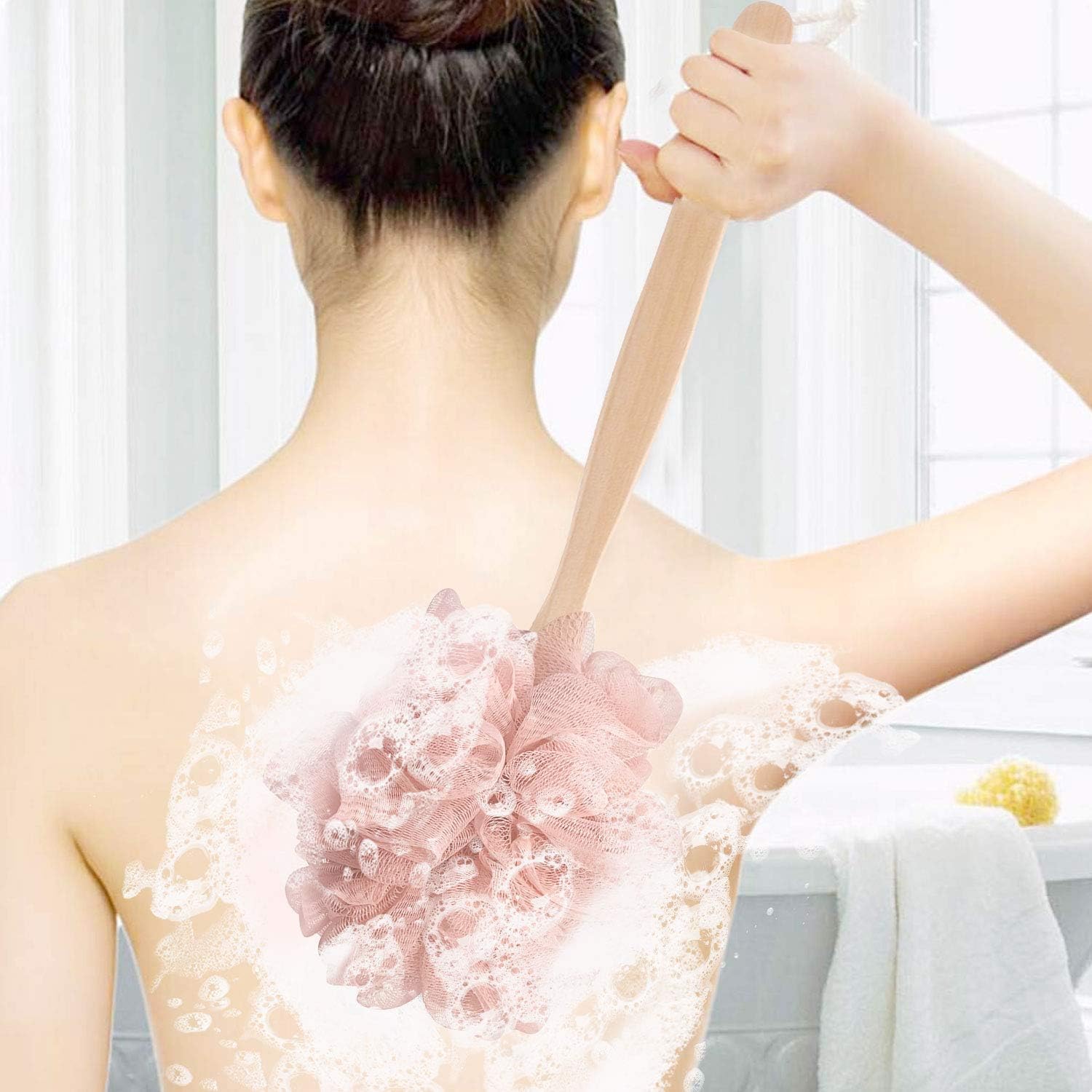 RASDDER Loofah with Handle, Loofah on a Stick, Loofah Sponge with Handle, PE Soft Mesh Luffa, Exfoliating Luffa on a Stick for Men and Women