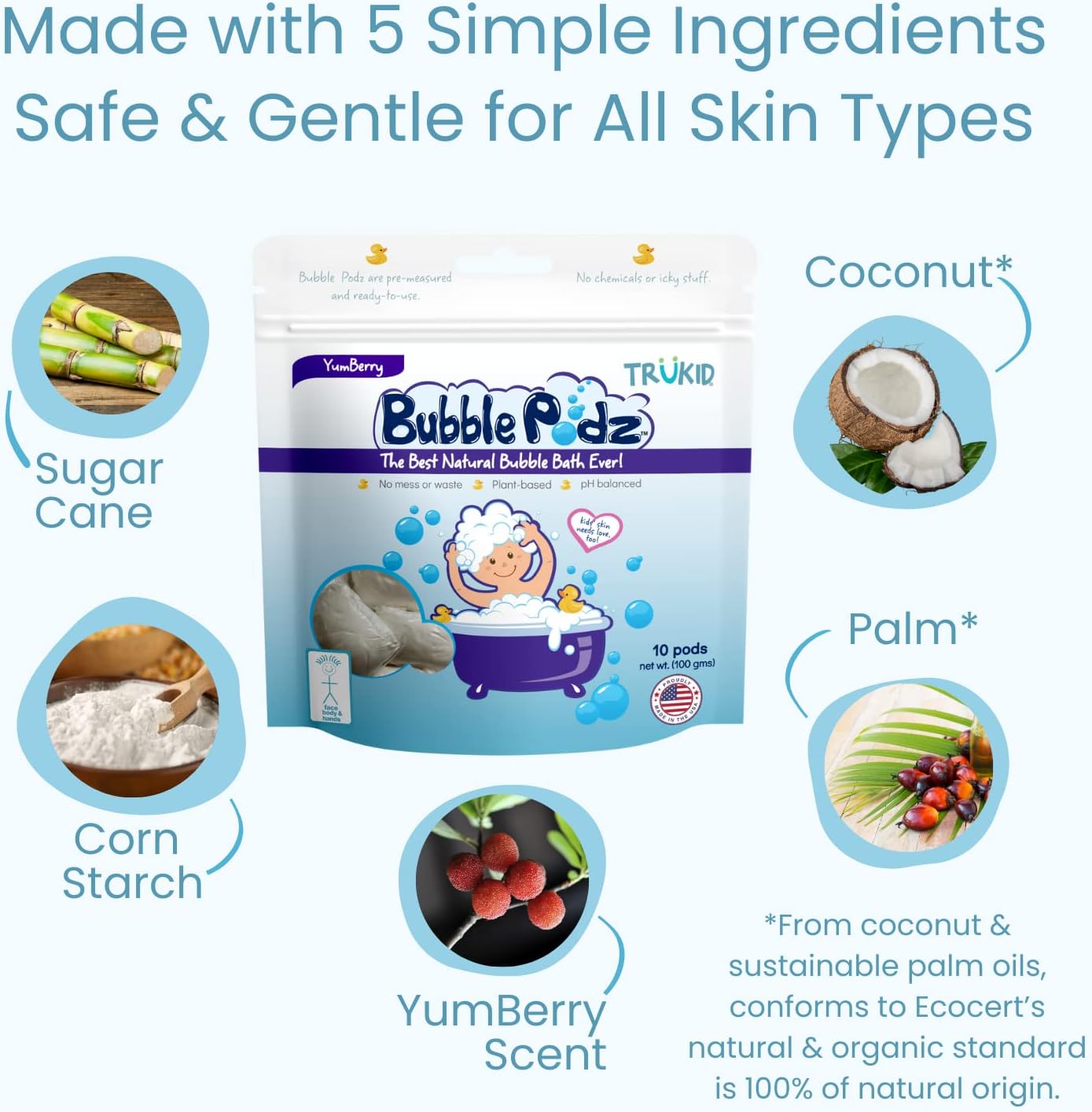 TruKid Bubble Podz for Baby, Refreshing Bubble Bath for Dry, Sensitive & Soft Skin, pH Balanced for Eye Sensitivity, Enriched with Lavender Flower, Lavender Scent, All Natural Ingredients (24 Podz)