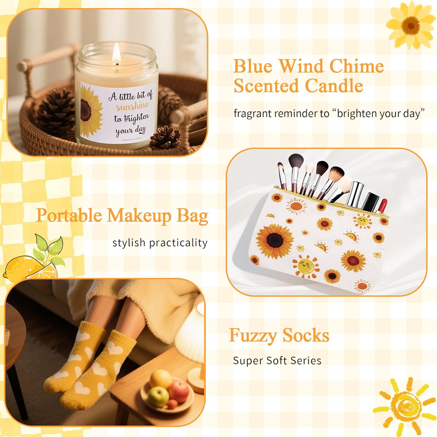 10Pcs Sunshine Gift for Women - Unique Care Package with Sunflower Gifts, Friendship Box of Sunshine for Mom Sister Wife, Get Well Soon & Birthday Present, Self Care Basket for Women Recovery