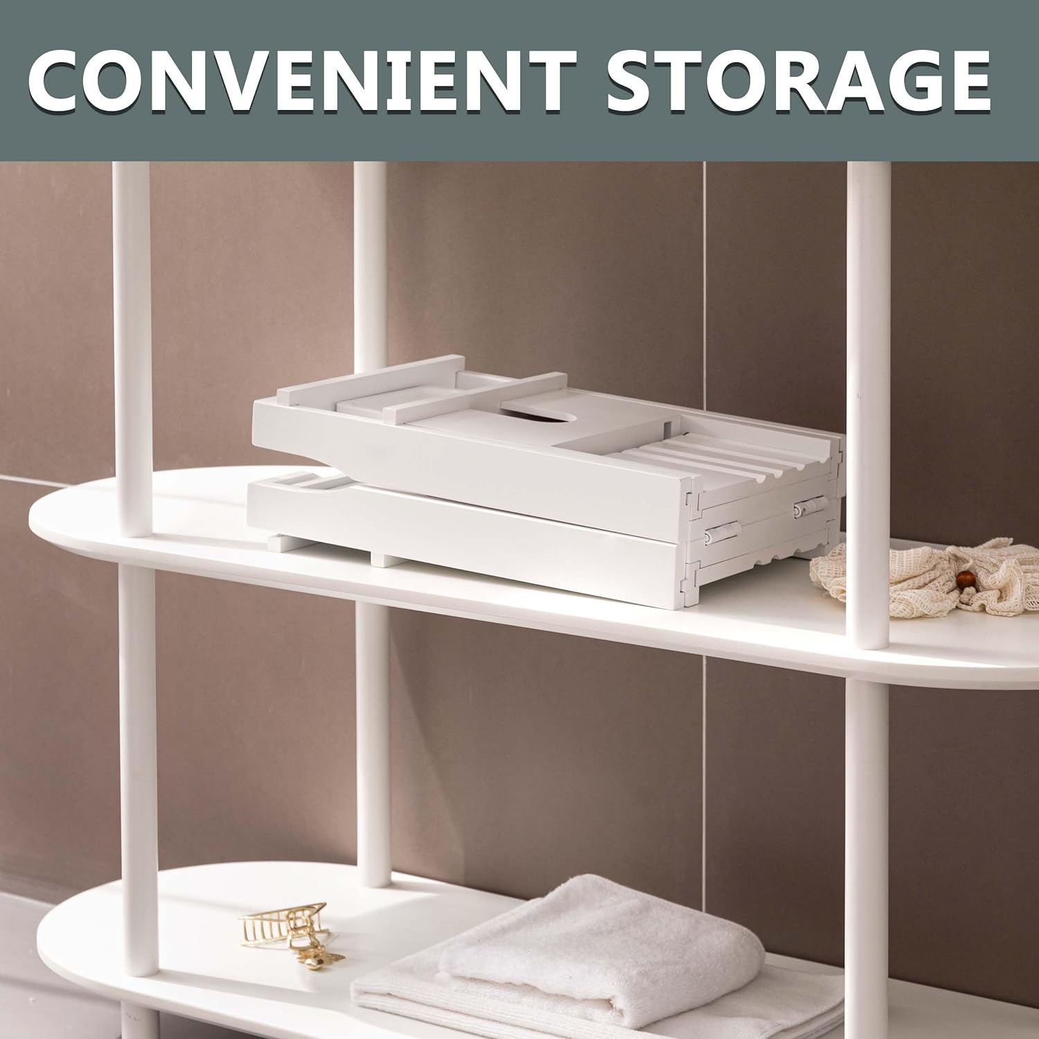 HBlife Bathtub Caddy Tray Foldable Bamboo Bath Table Tray with Book and Wine Glass Holder, Expandable Bathroom Accessories