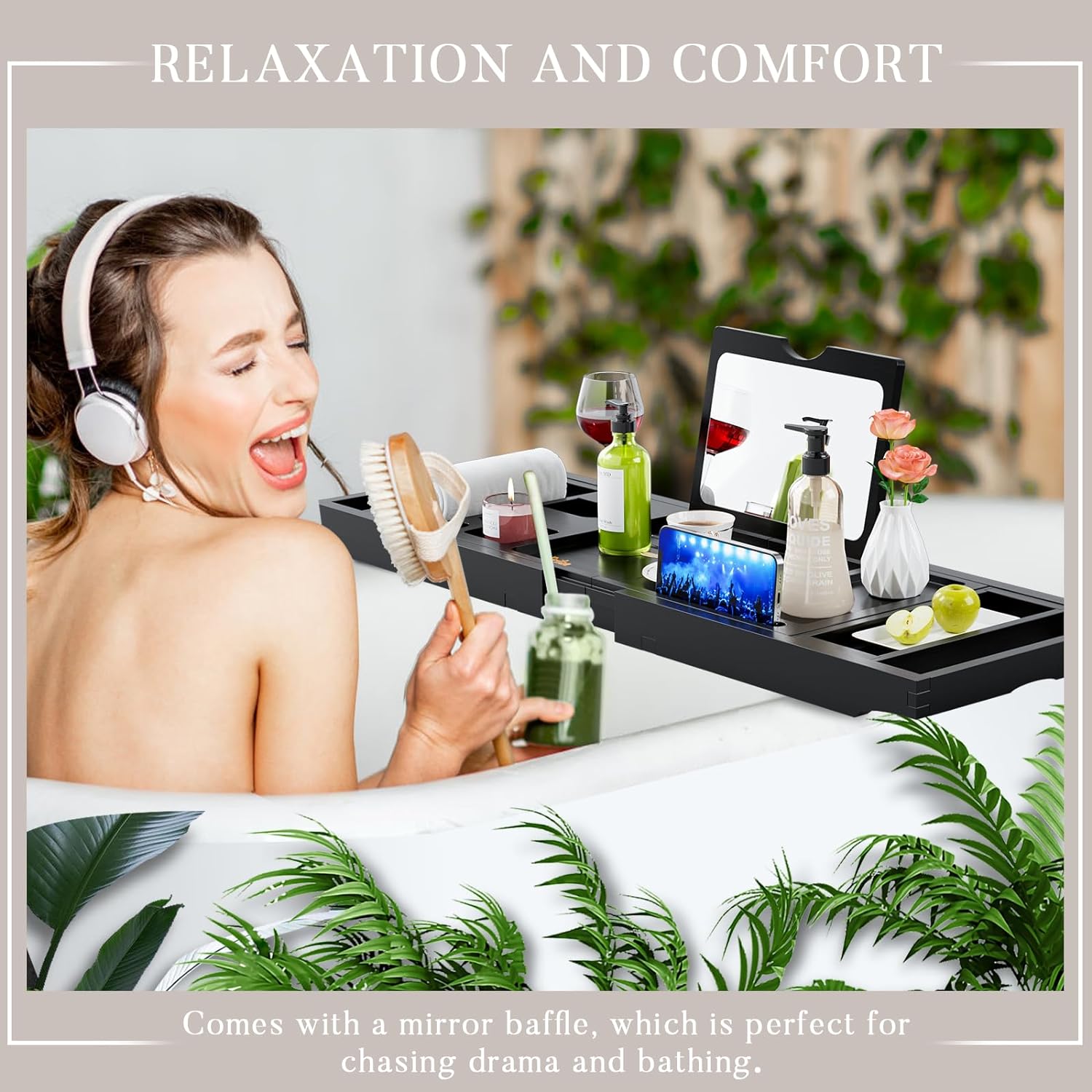 Yirilan Premium Bathtub Tray Caddy - Expandable Bath Tray - Unique House Warming Gifts, New Home, Anniversary & Wedding Gifts for Couple, Bridal Shower Gift for Women