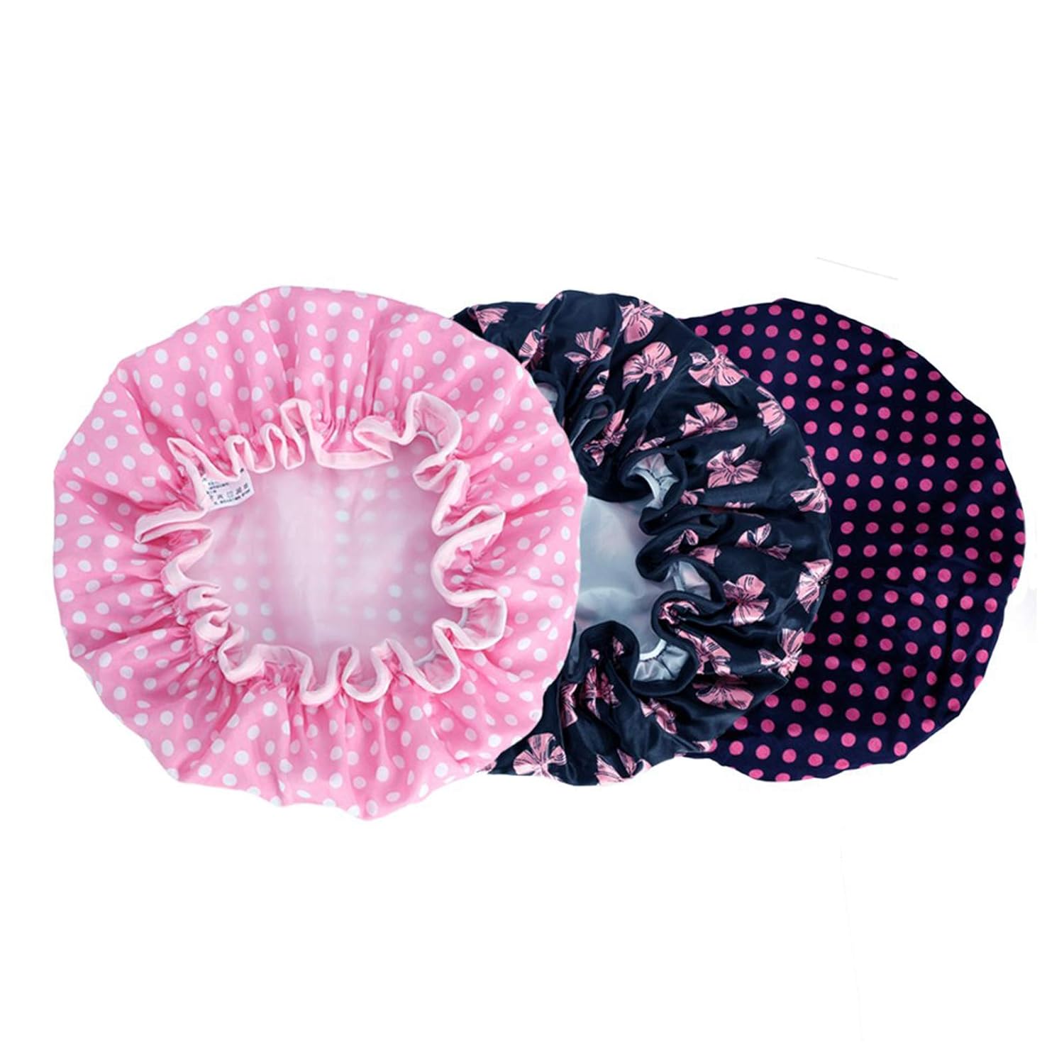 KissDate 3 Packs Double layer Shower Cap Waterproof Elastic Bath Cap for Women Shower Spa Salon