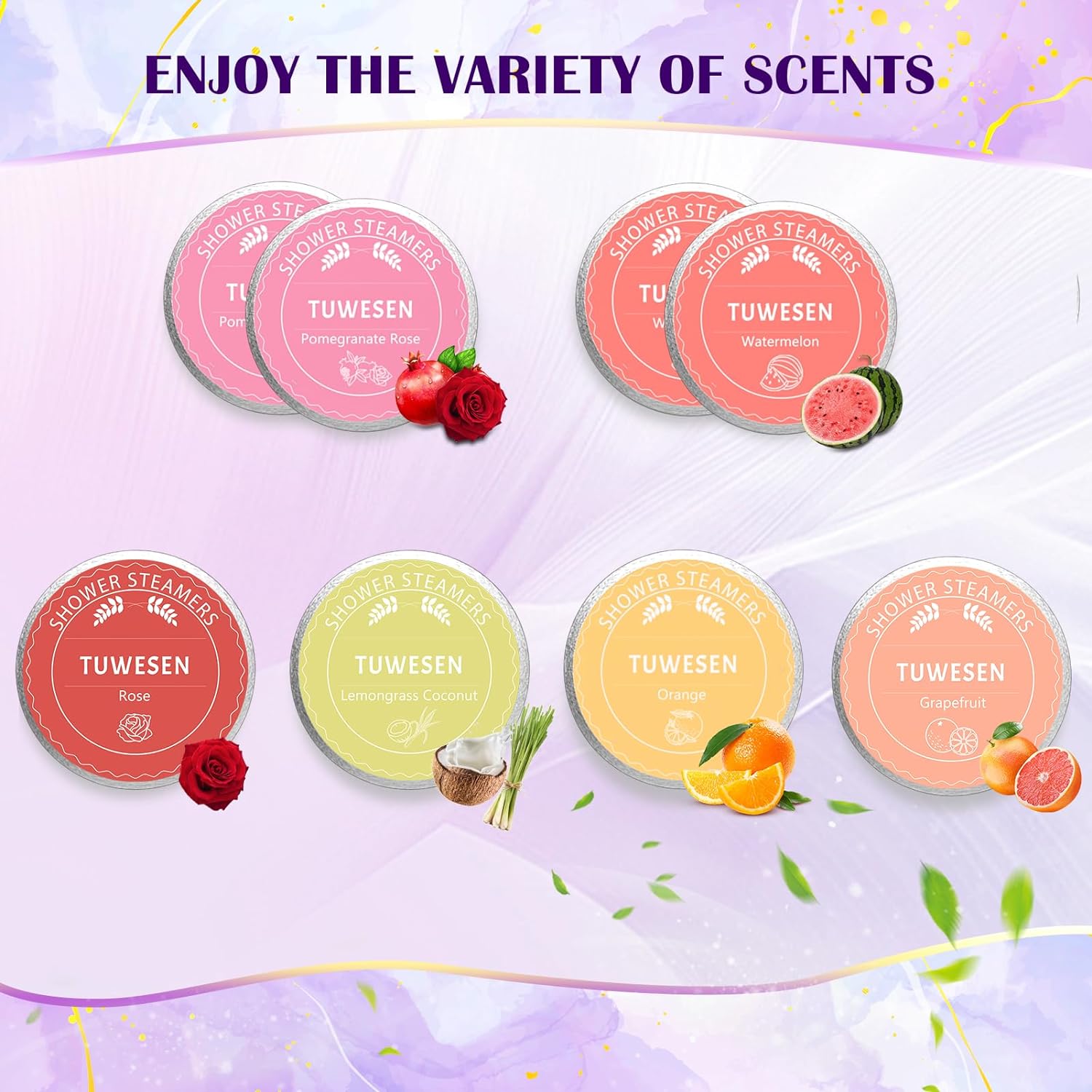 TUWESEN Shower Steamers Aromatherapy, SPA Kit, 8 PCS Shower Steamers for Women, Shower Bombs with Essential Oils-Self Care & Relaxation Birthday Gifts for Women and Men. Purple Romantic Set